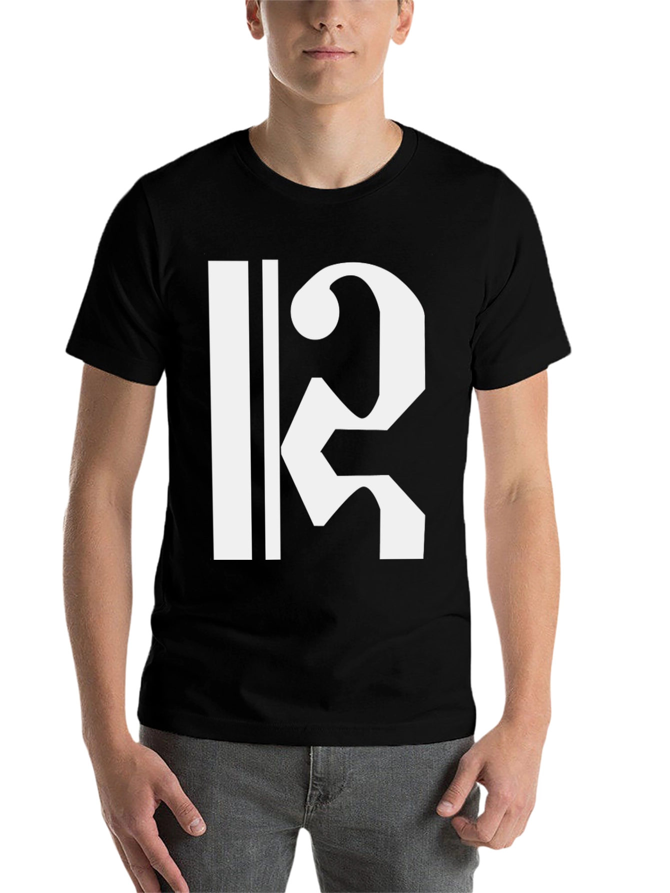 Black Bold Black T-Shirt with White Musical Clef Design view 7