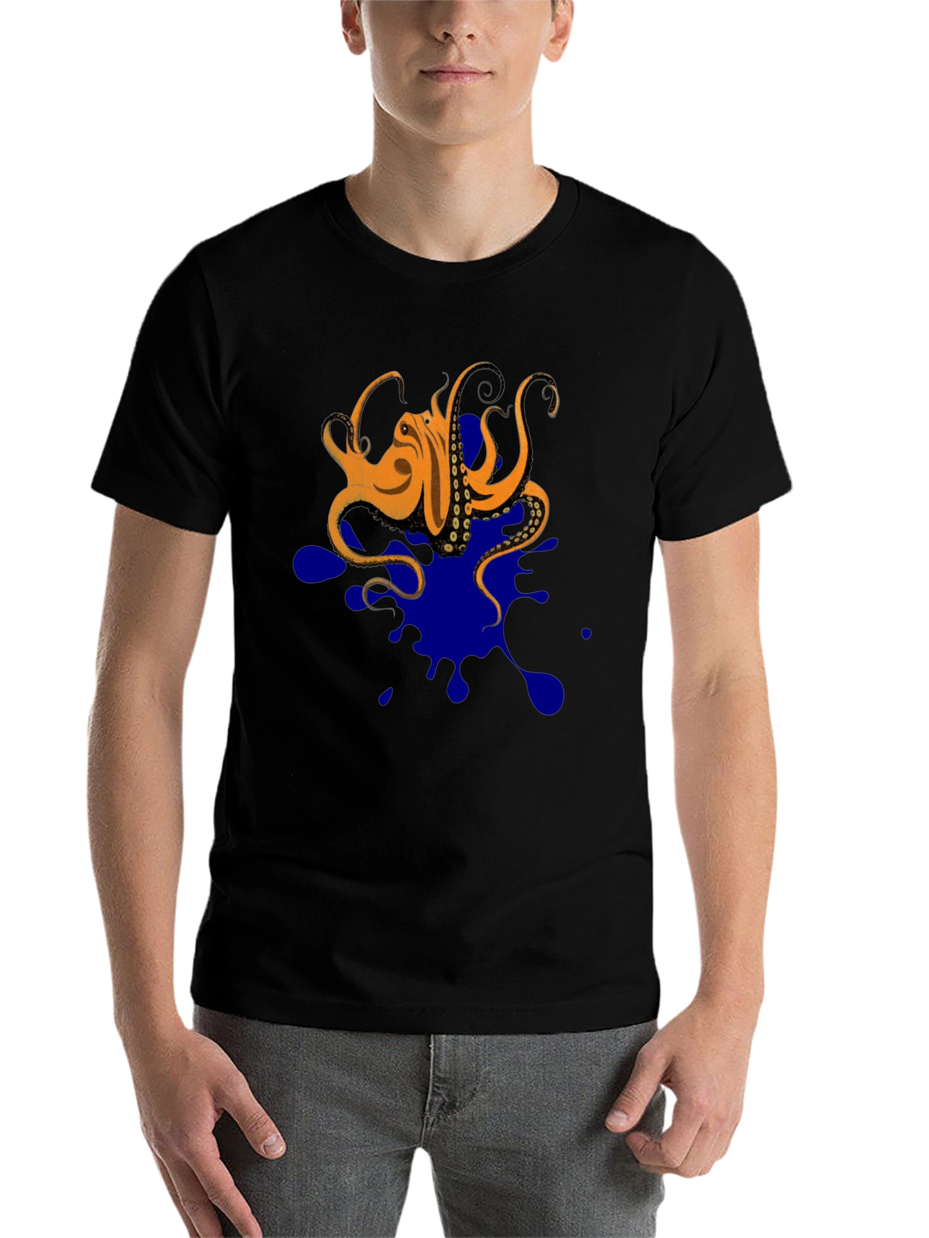 Black Octopus Ink Splatter T-Shirt - Unique Graphic Tee view 7