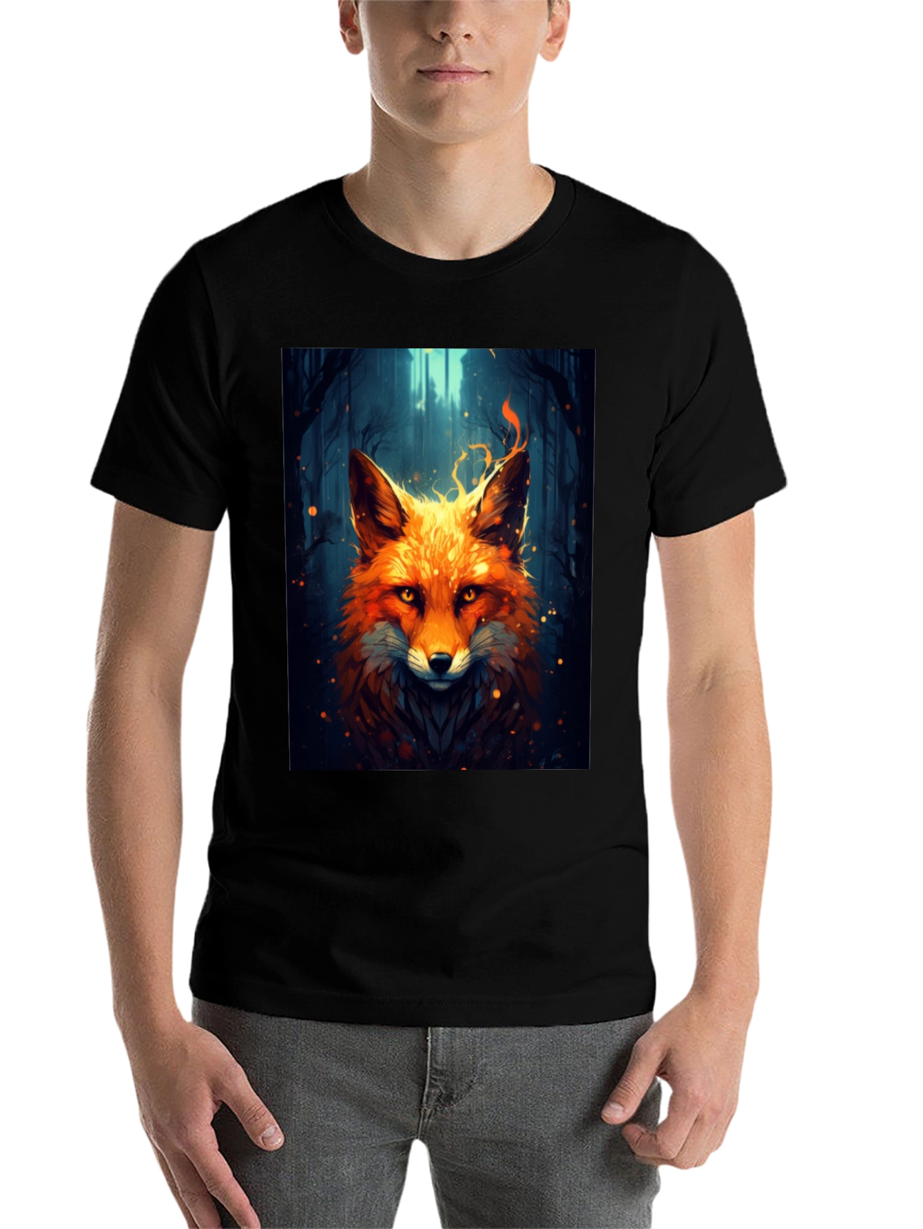 Black Fiery Fox Graphic Tee - Bold Animal Print Shirt view 7