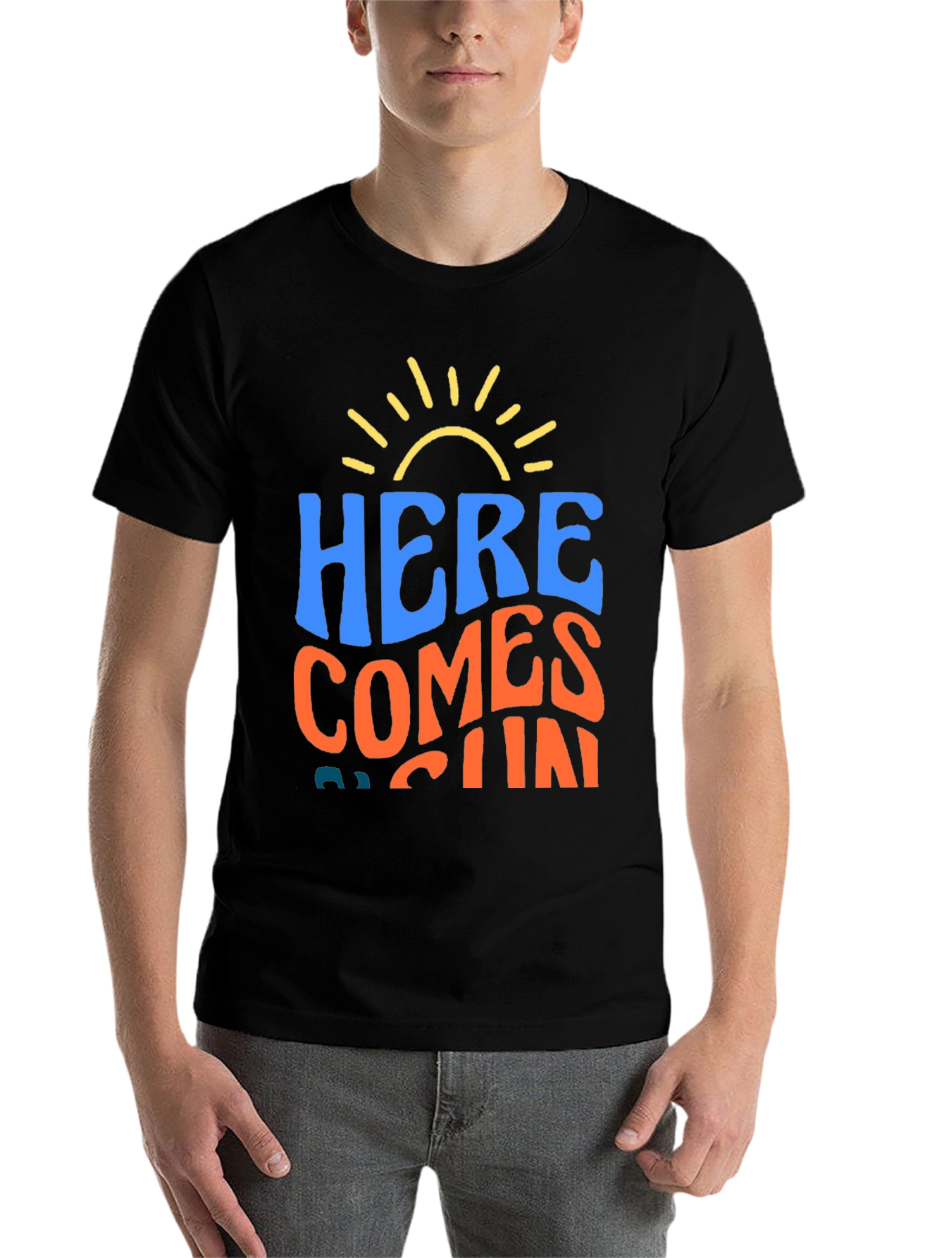 Black Here Comes The Sun Graphic Tee - Black Cotton Blend view 7