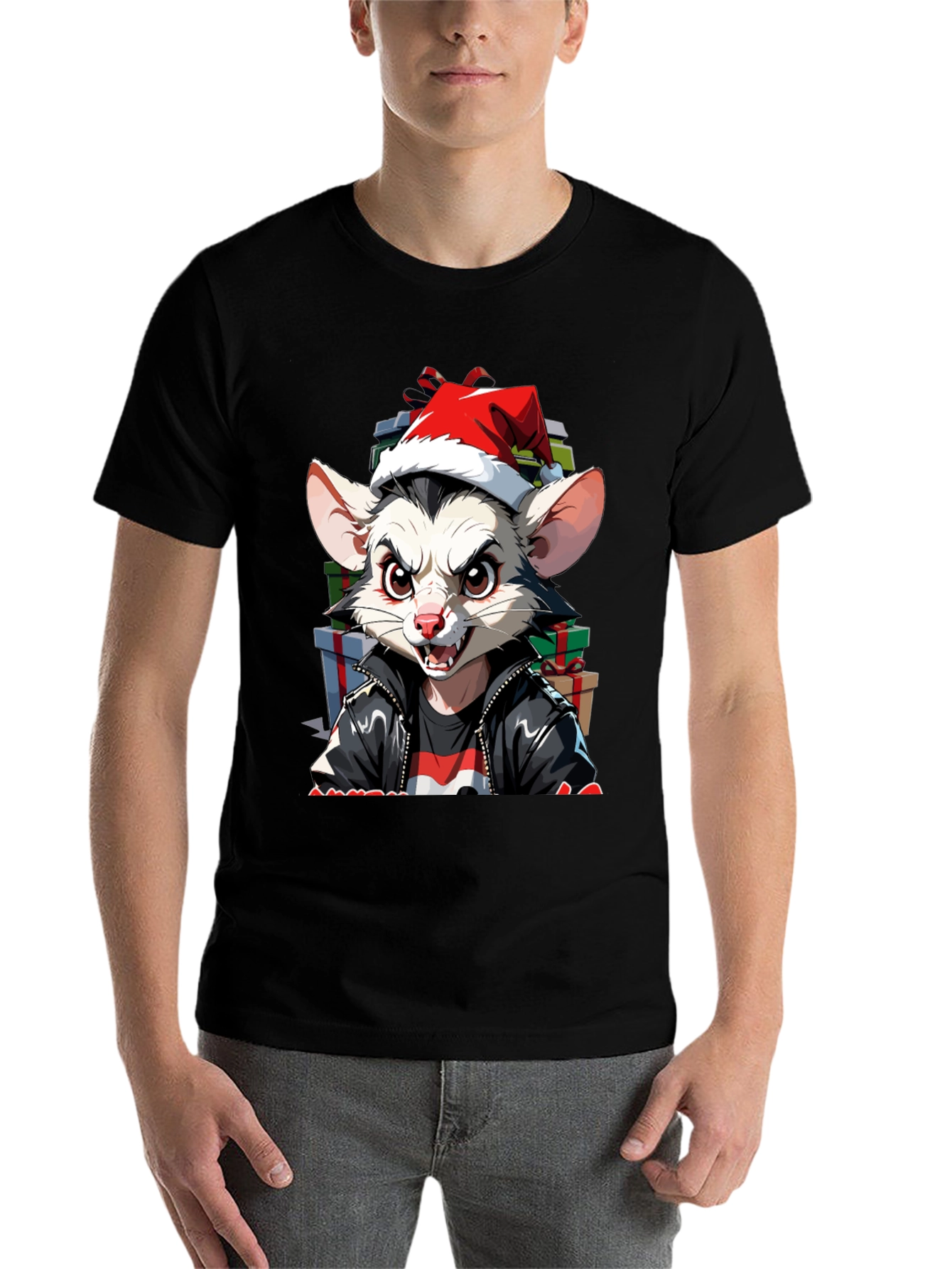Black Festive Opossum Tee - Holiday Style view 7