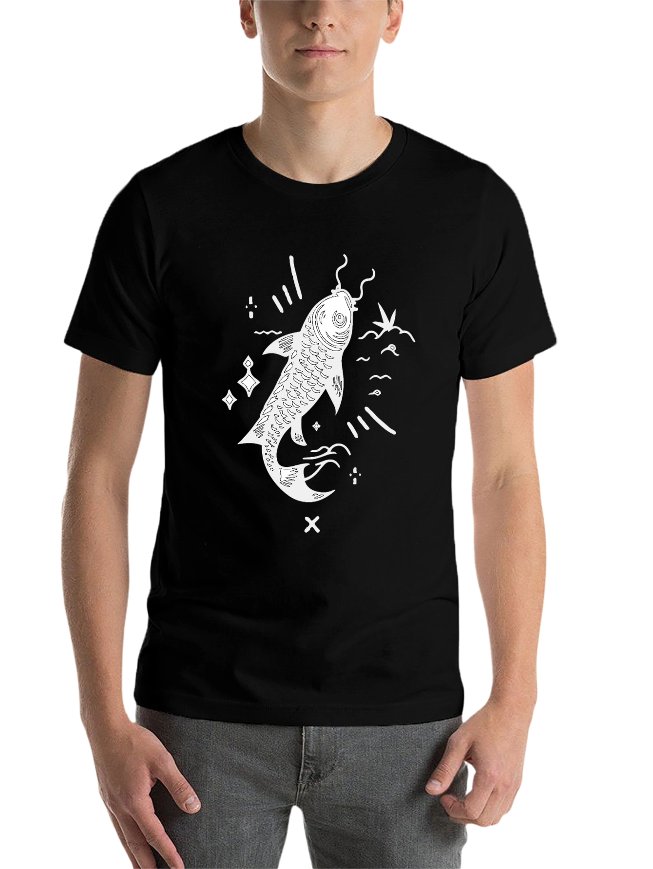Black Koi Fish Graphic T-Shirt - Black Casual Tee view 7