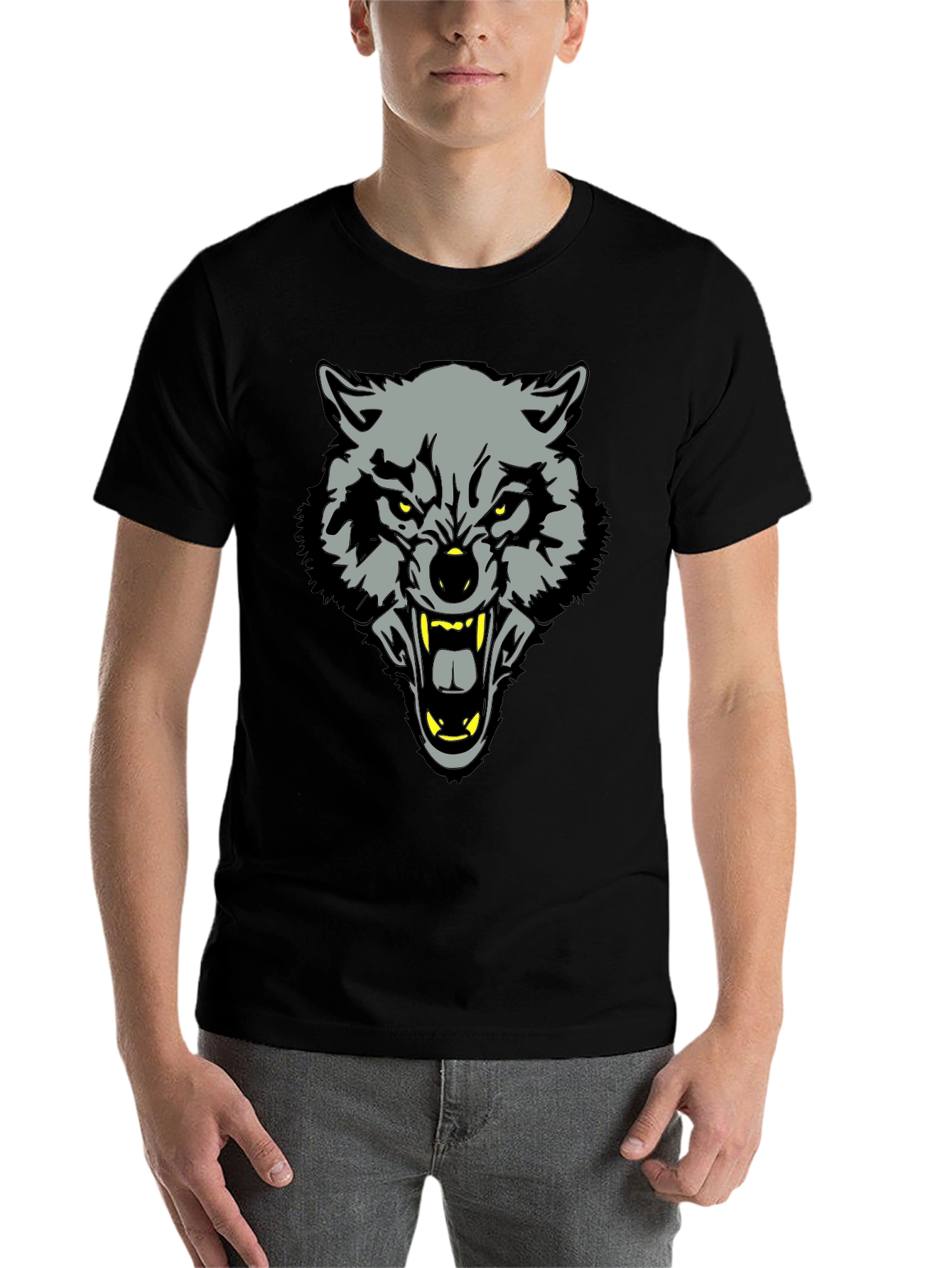 Black Wolf Graphic Black T-Shirt view 7