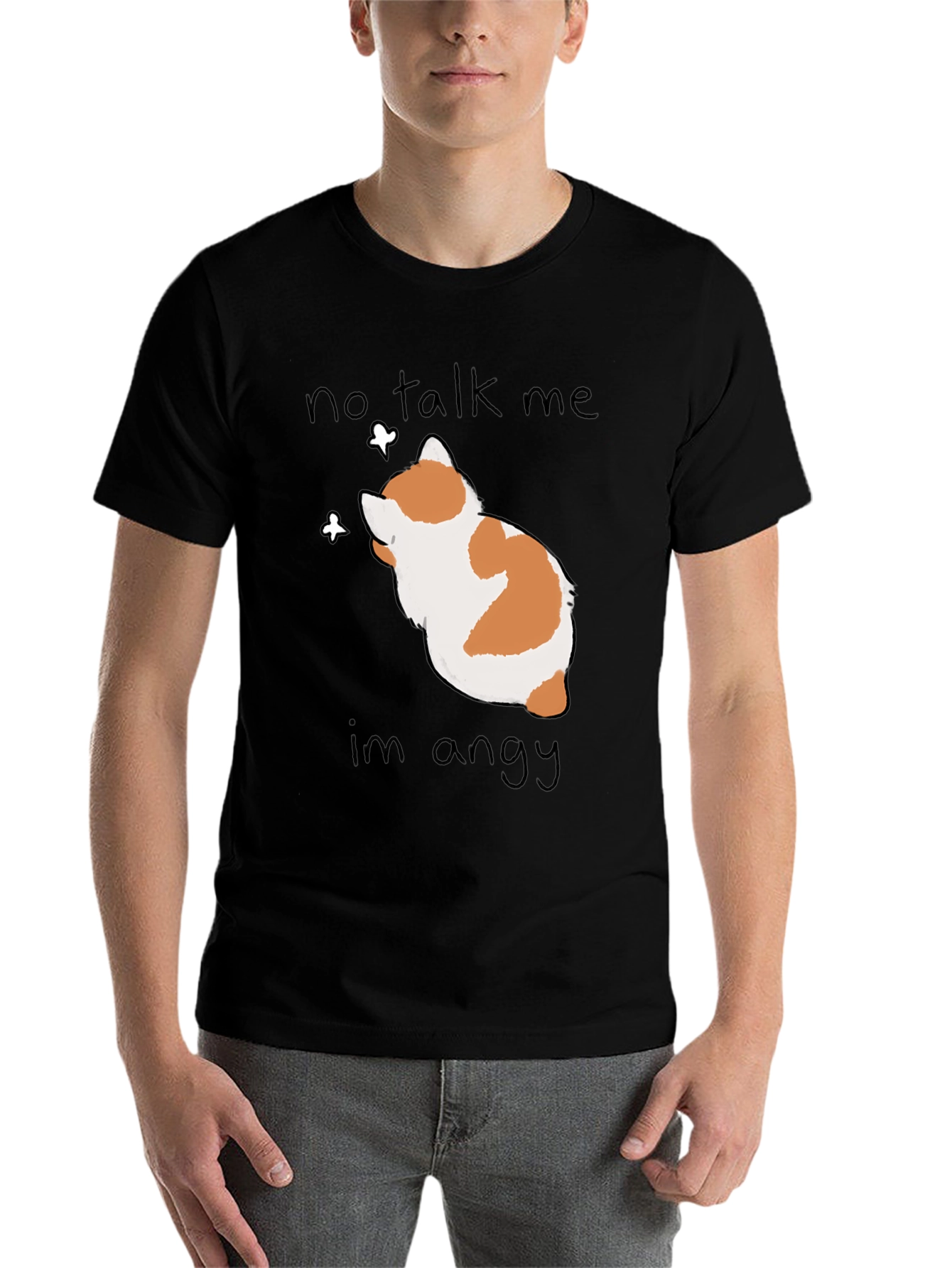 Black No Talk Me I'm Angy T-Shirt - Funny Cat Tee view 7