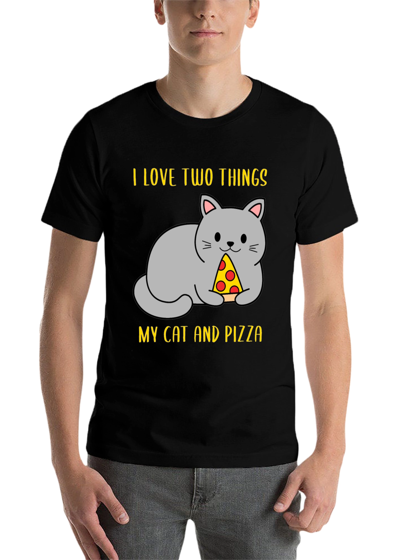 Black Funny Cat & Pizza T-Shirt view 7