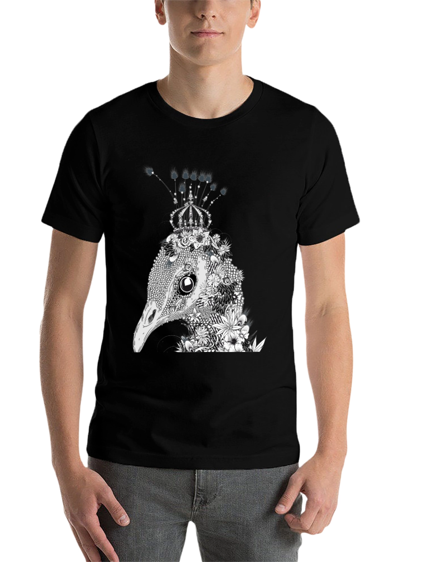 Black Floral Ostrich Crown Graphic Tee view 7