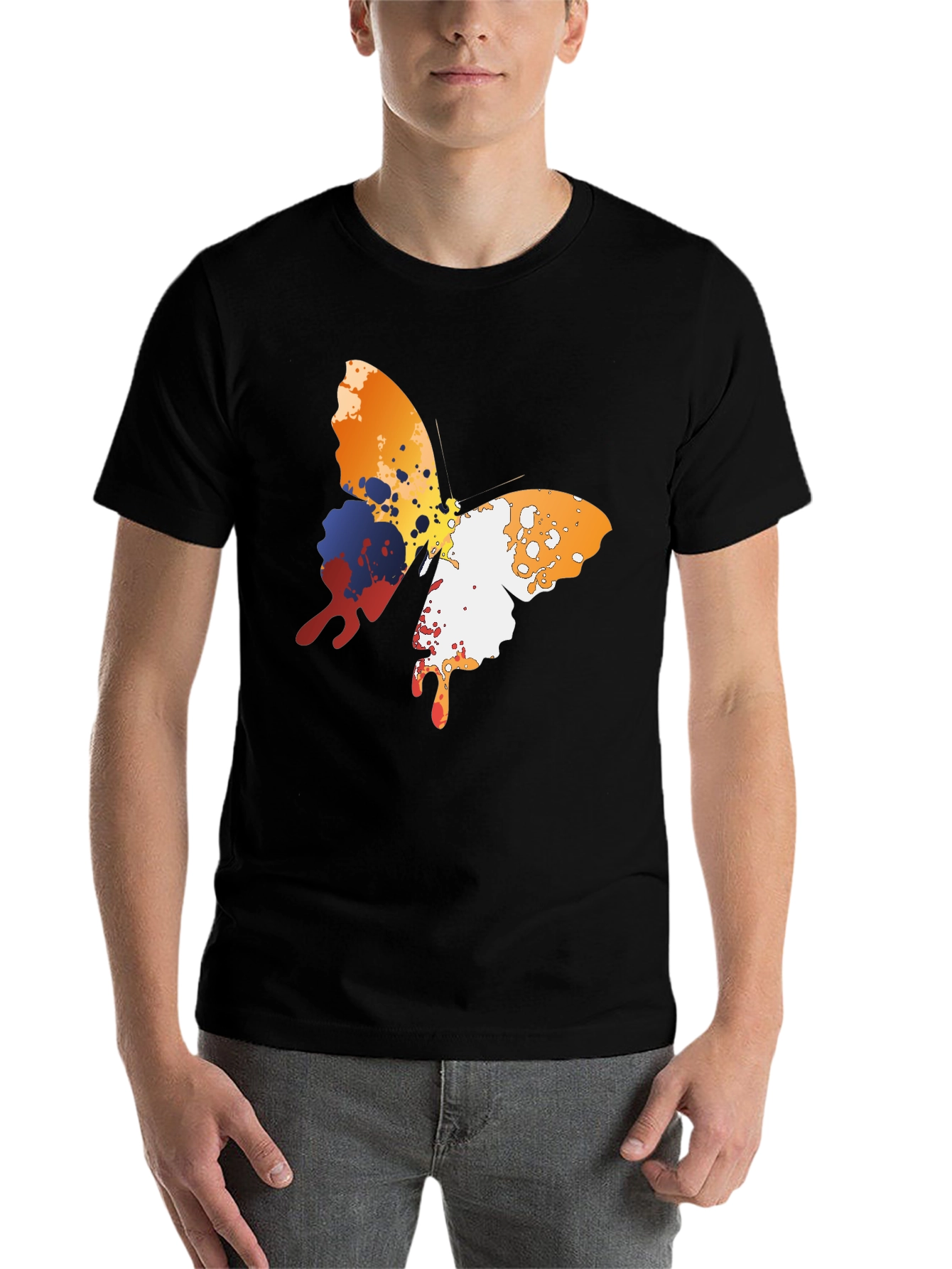 Black Abstract Butterfly Graphic Men's Black T-Shirt view 7