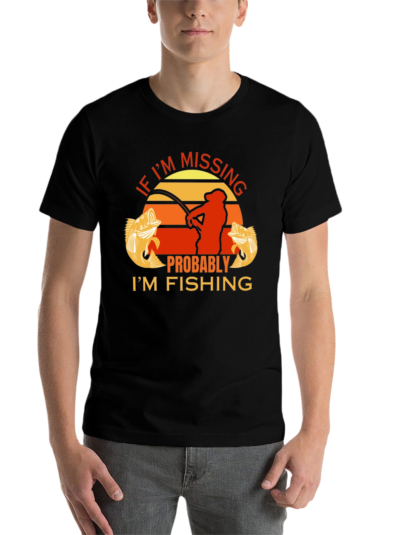 Black Funny Fishing T-Shirt - If I'm Missing, I'm Fishing view 7