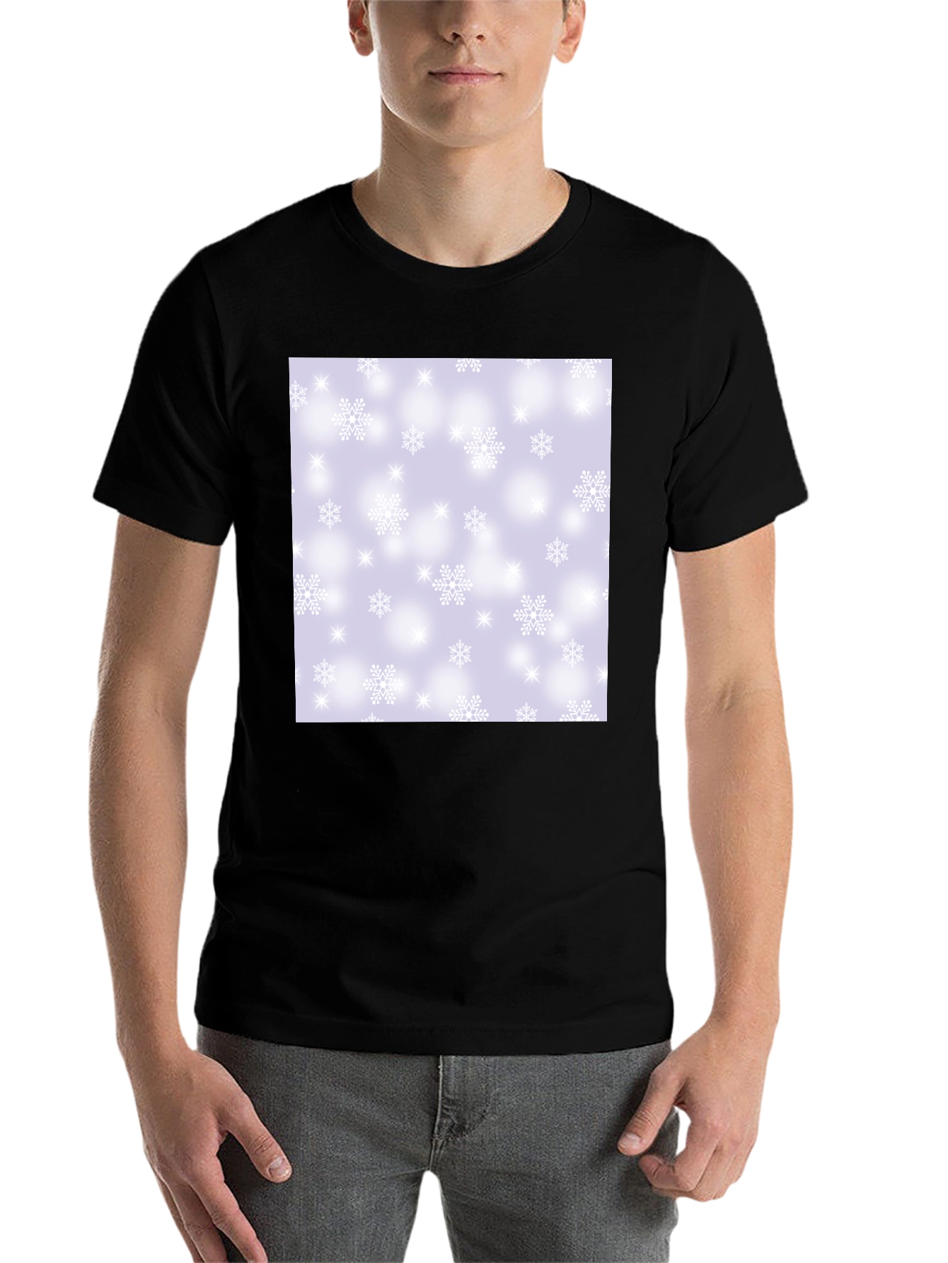 Black Snowflake Pattern T-Shirt view 7