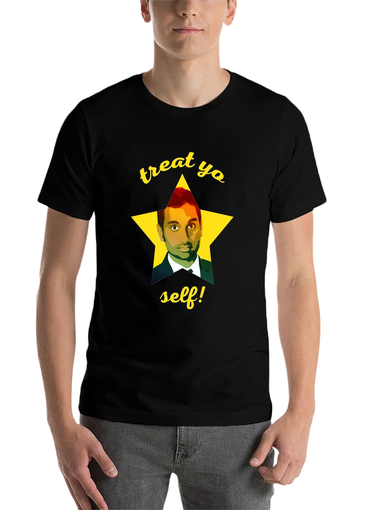 Black Treat Yo Self Aziz Ansari T-Shirt view 7