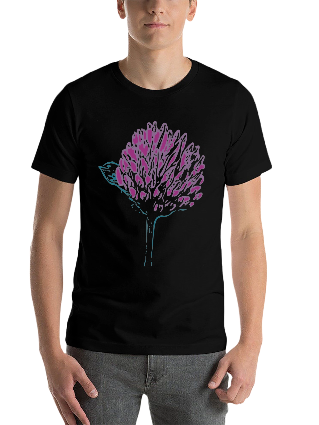 Black Modern Graphic Tee - Abstract Bird & Bloom view 7