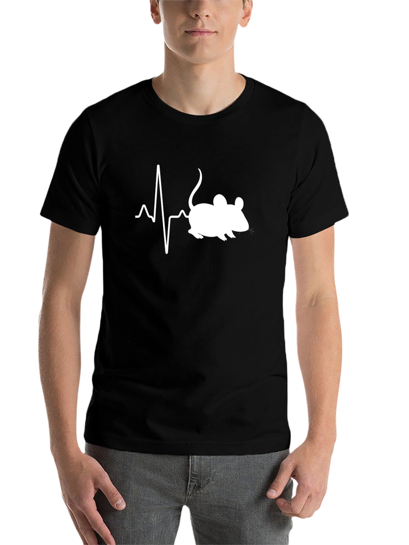 Black Mouse Heartbeat T-Shirt - Black Graphic Tee view 7