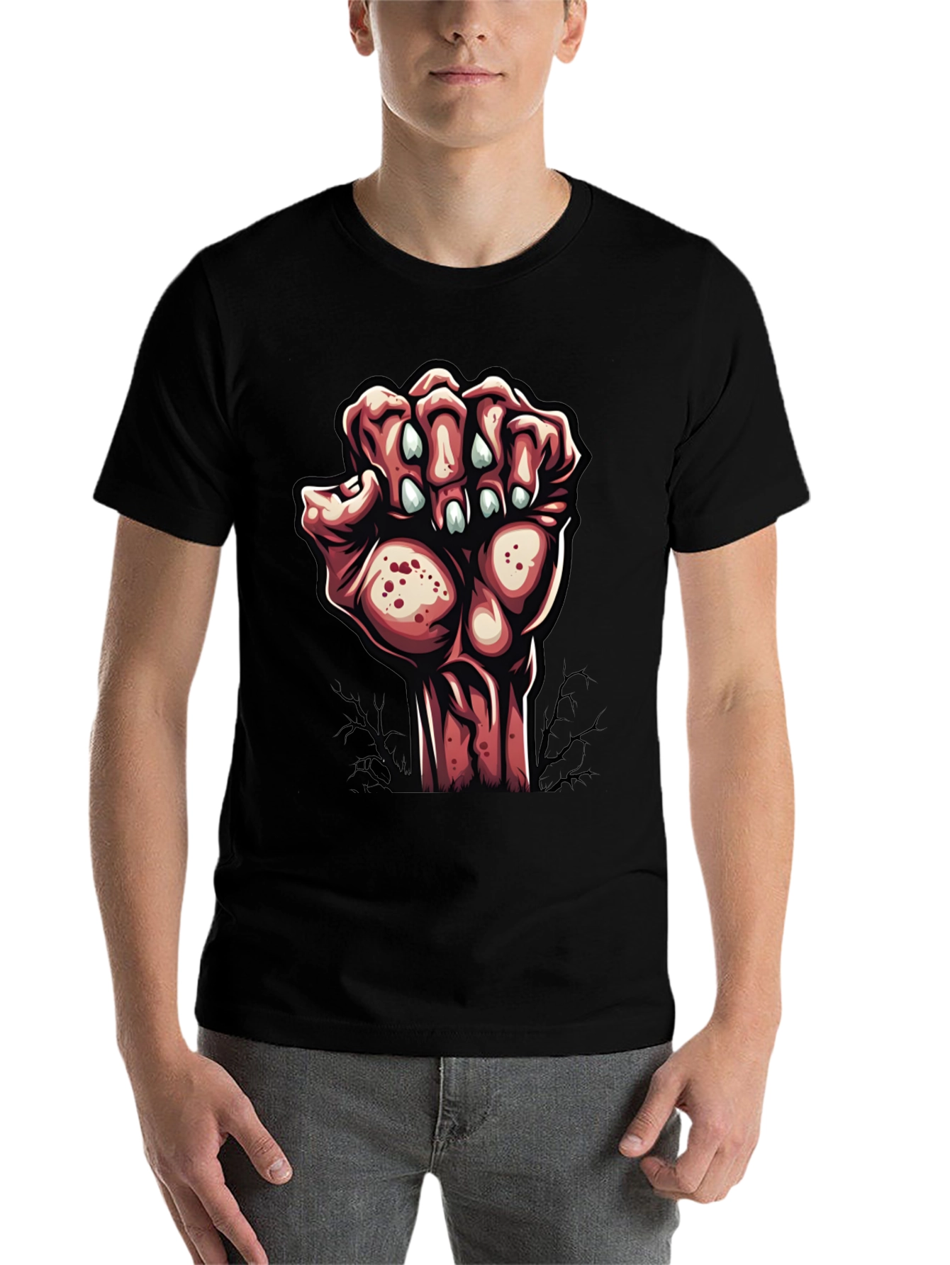 Black Zombie Hand Graphic Tee - Unique Halloween Style view 7