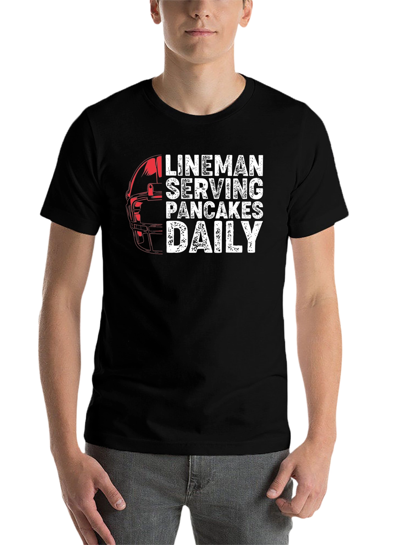 Black Lineman Serving Pancakes Daily Black T-Shirt view 7