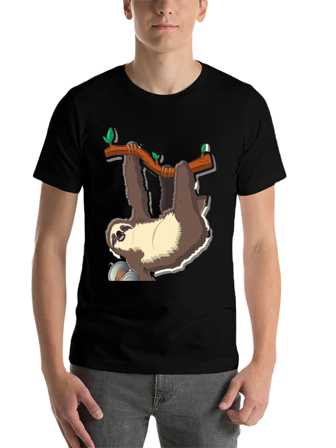 Black Sloth on Branch Graphic T-Shirt - Men's Black Tee view 7