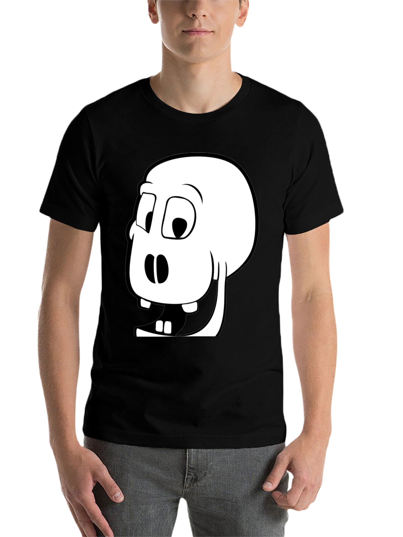 Black Funny Cartoon Skull Graphic Tee - Black Cotton Blend view 7