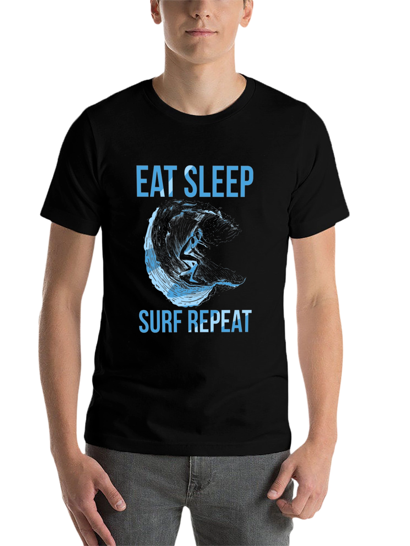 Black Eat Sleep Surf Repeat Graphic Tee view 7
