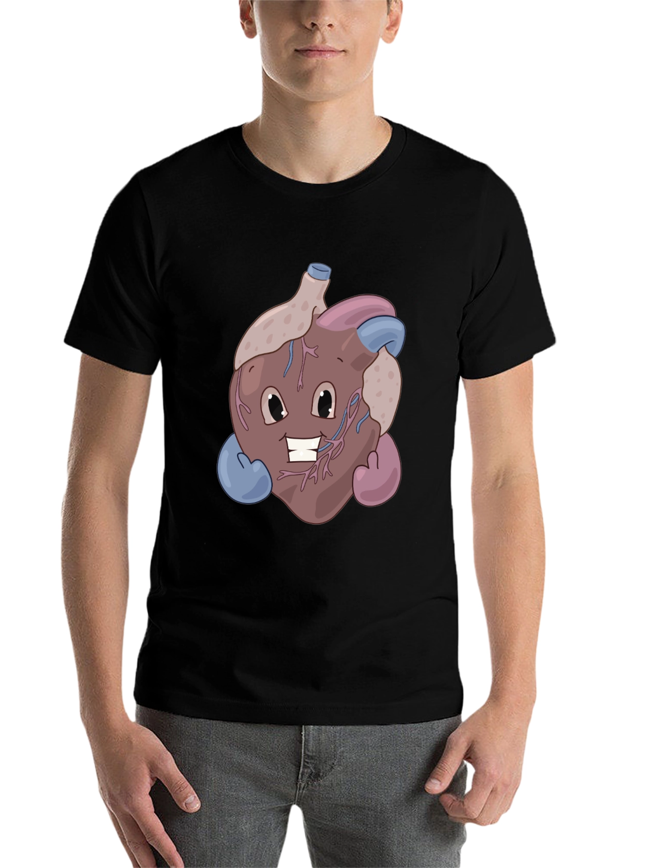 Black Funny Cartoon Heart T-Shirt - Anatomically Awesome! view 7