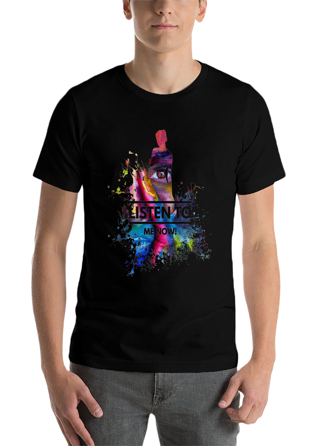 Black Abstract Art Tee - Listen to Me Now! Black T-Shirt view 7
