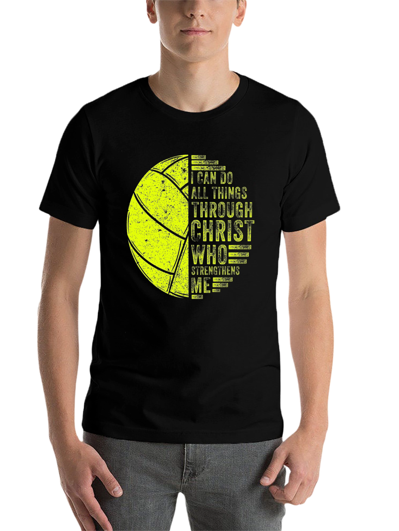 Black Volleyball Christian T-Shirt - I Can Do All Things Through Christ view 7