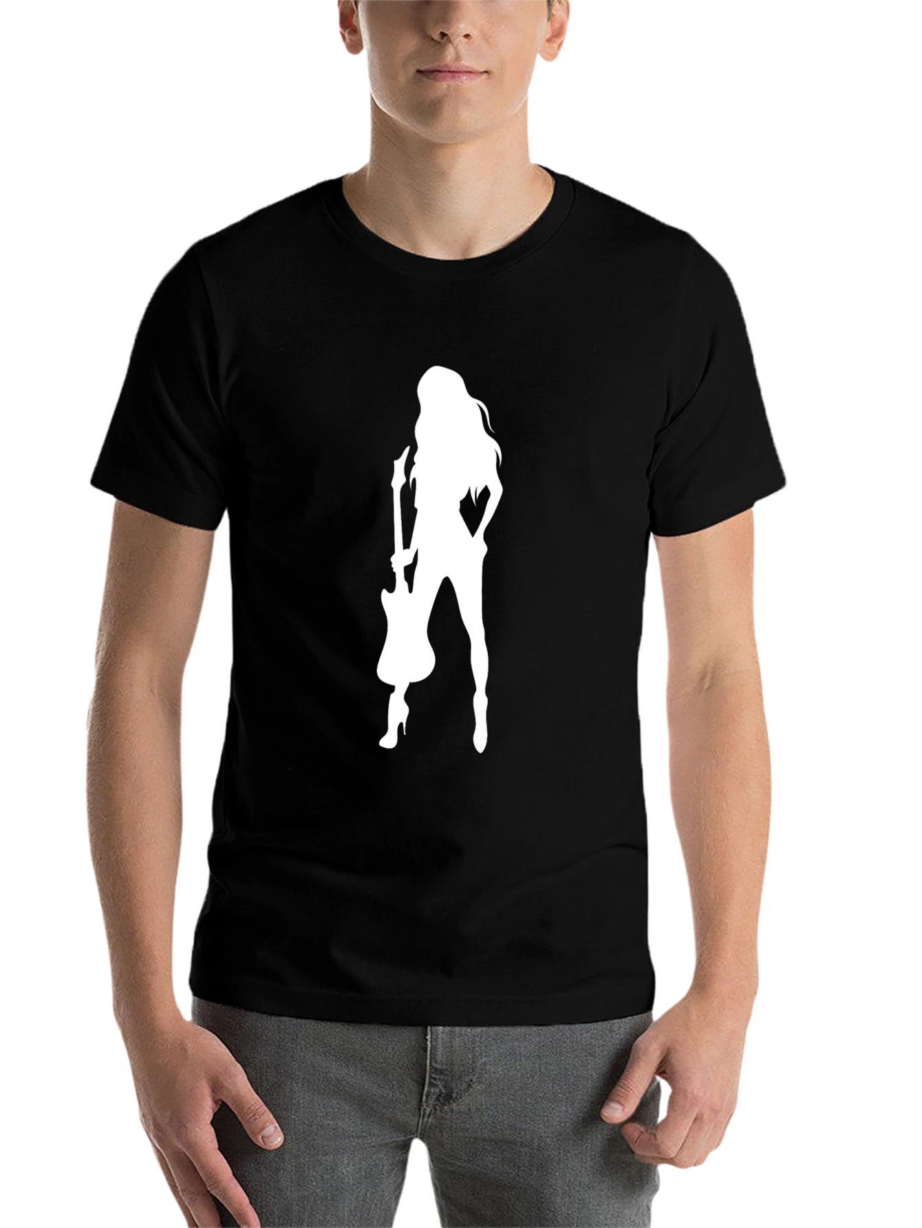 Black Guitar Girl Graphic Tee - Rocker T-Shirt view 7