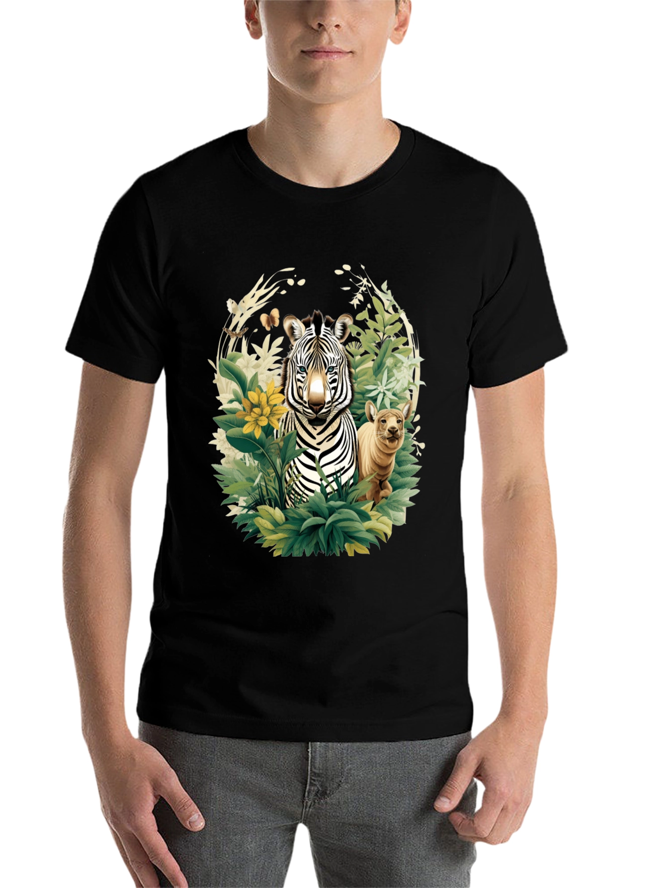 Black Zebra & Cub Wildlife T-Shirt - Unique Animal Design view 7