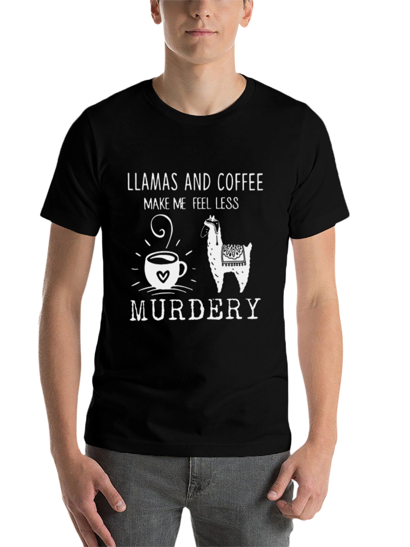 Black Llamas & Coffee Make Me Feel Less Murdery T-Shirt view 7