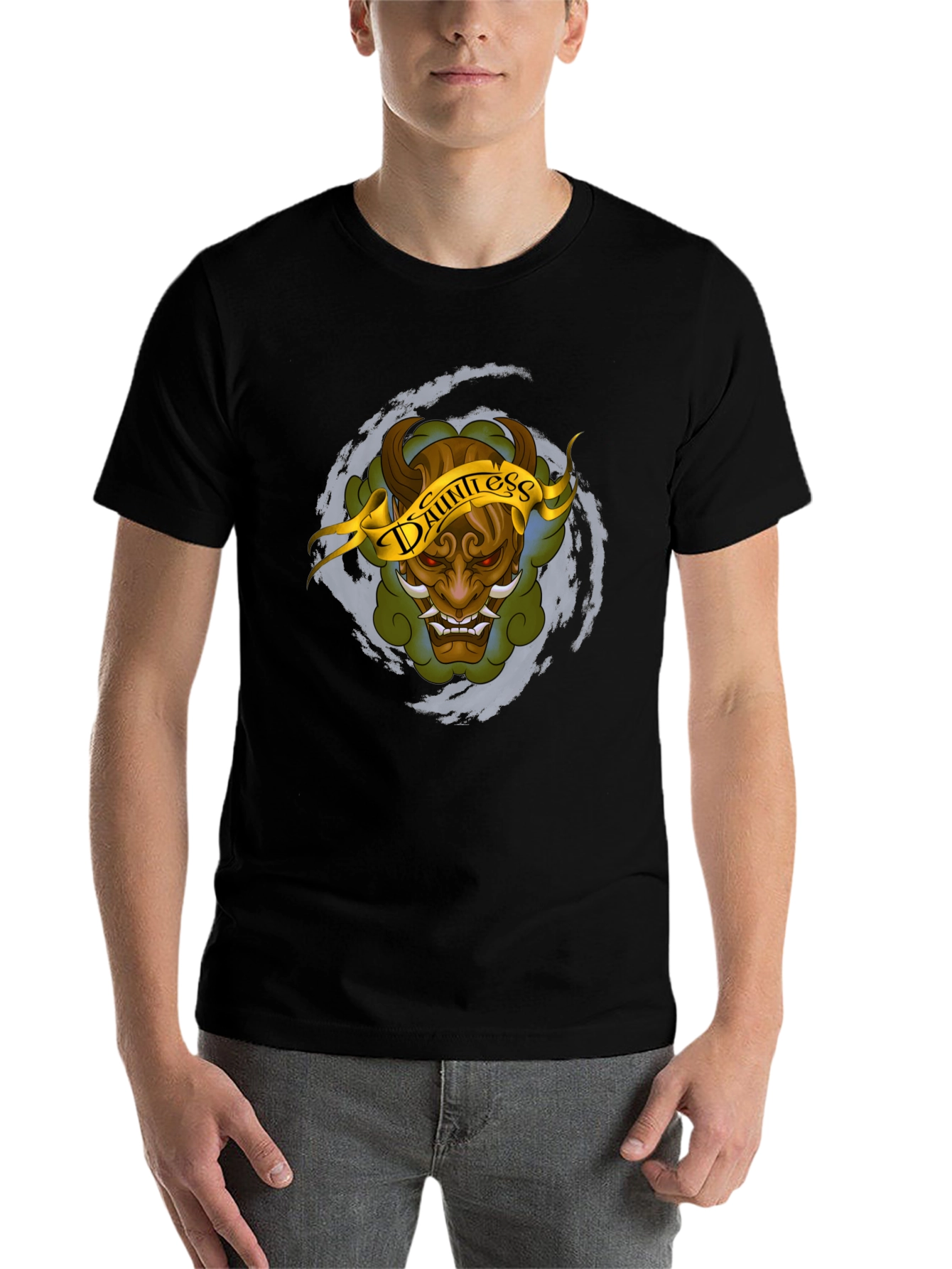 Black Dauntless Oni Mask Graphic T-Shirt view 7