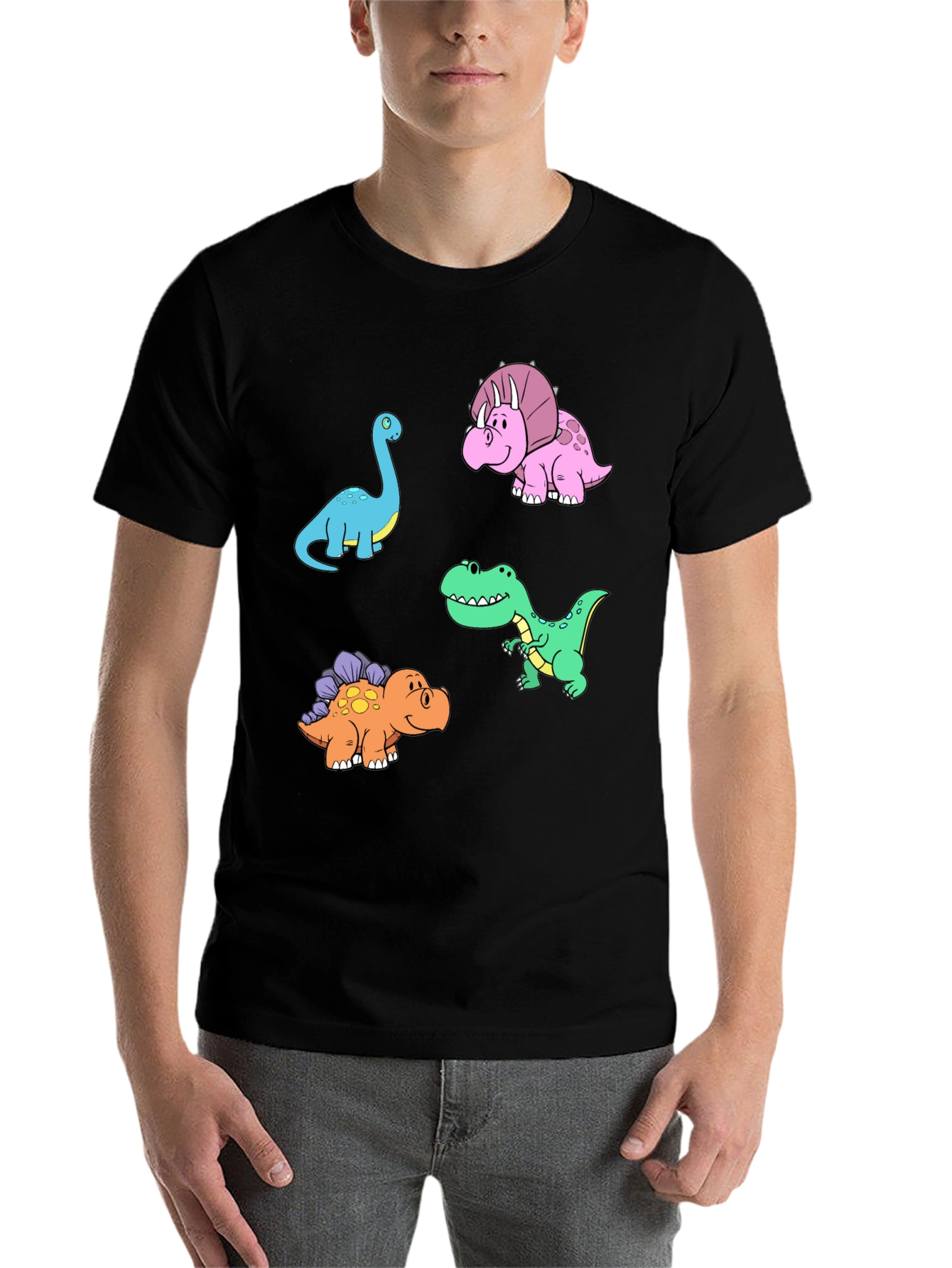 Black Dinosaur Cartoon Print Black T-Shirt view 7