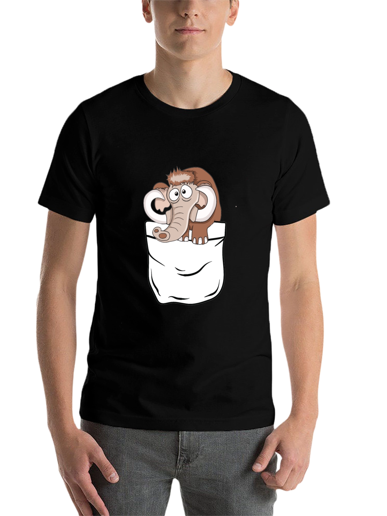 Black Cartoon Mammoth Pocket Black T-Shirt view 7