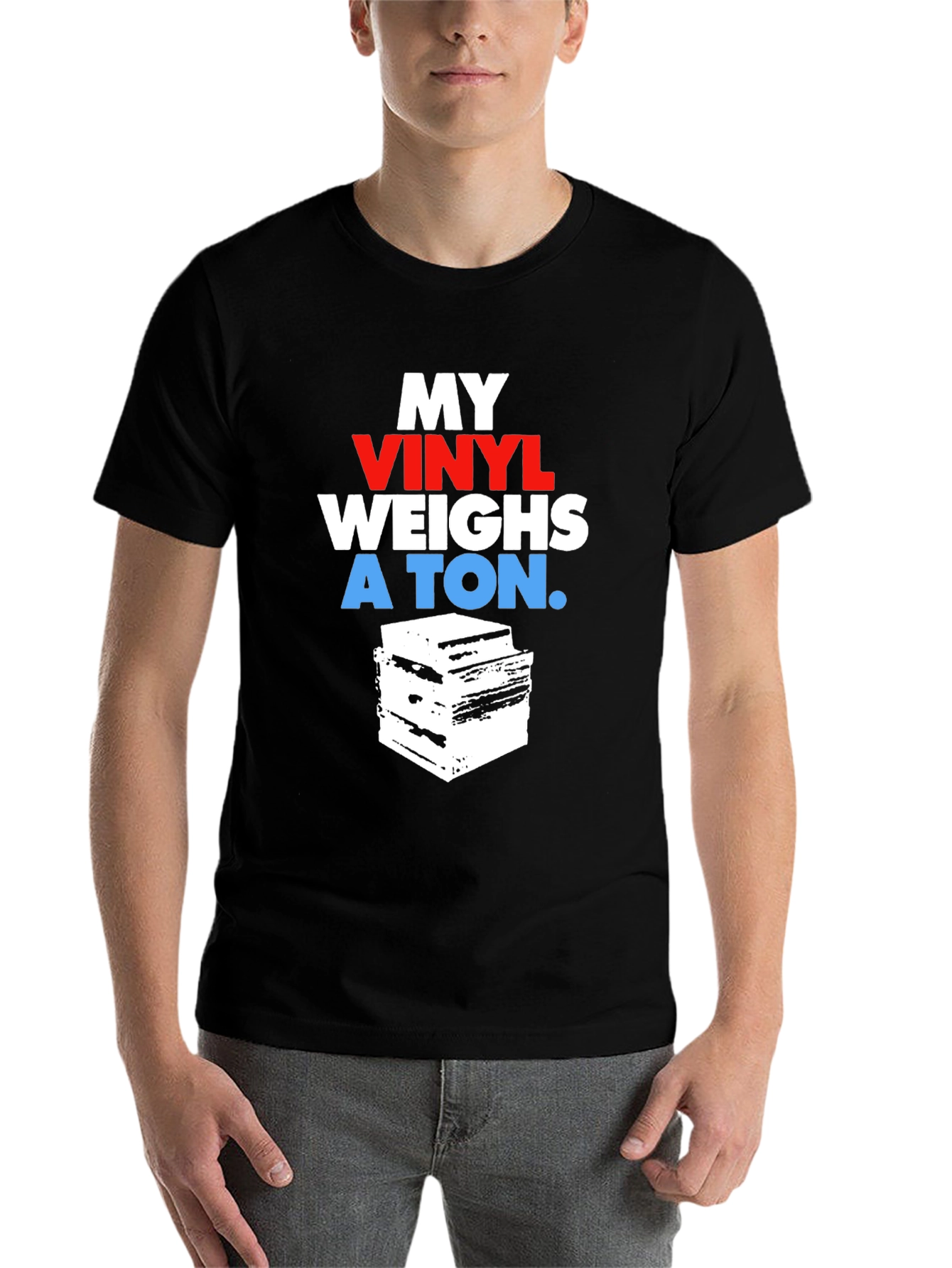 Black Vinyl Record Collector T-Shirt - My Vinyl Weighs a Ton view 7
