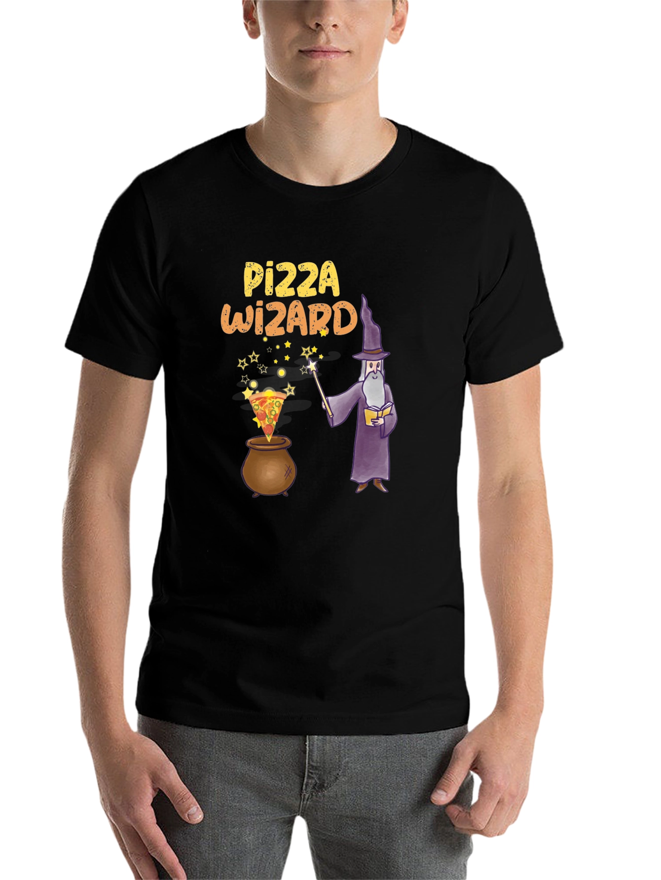 Black Pizza Wizard Graphic T-Shirt view 7