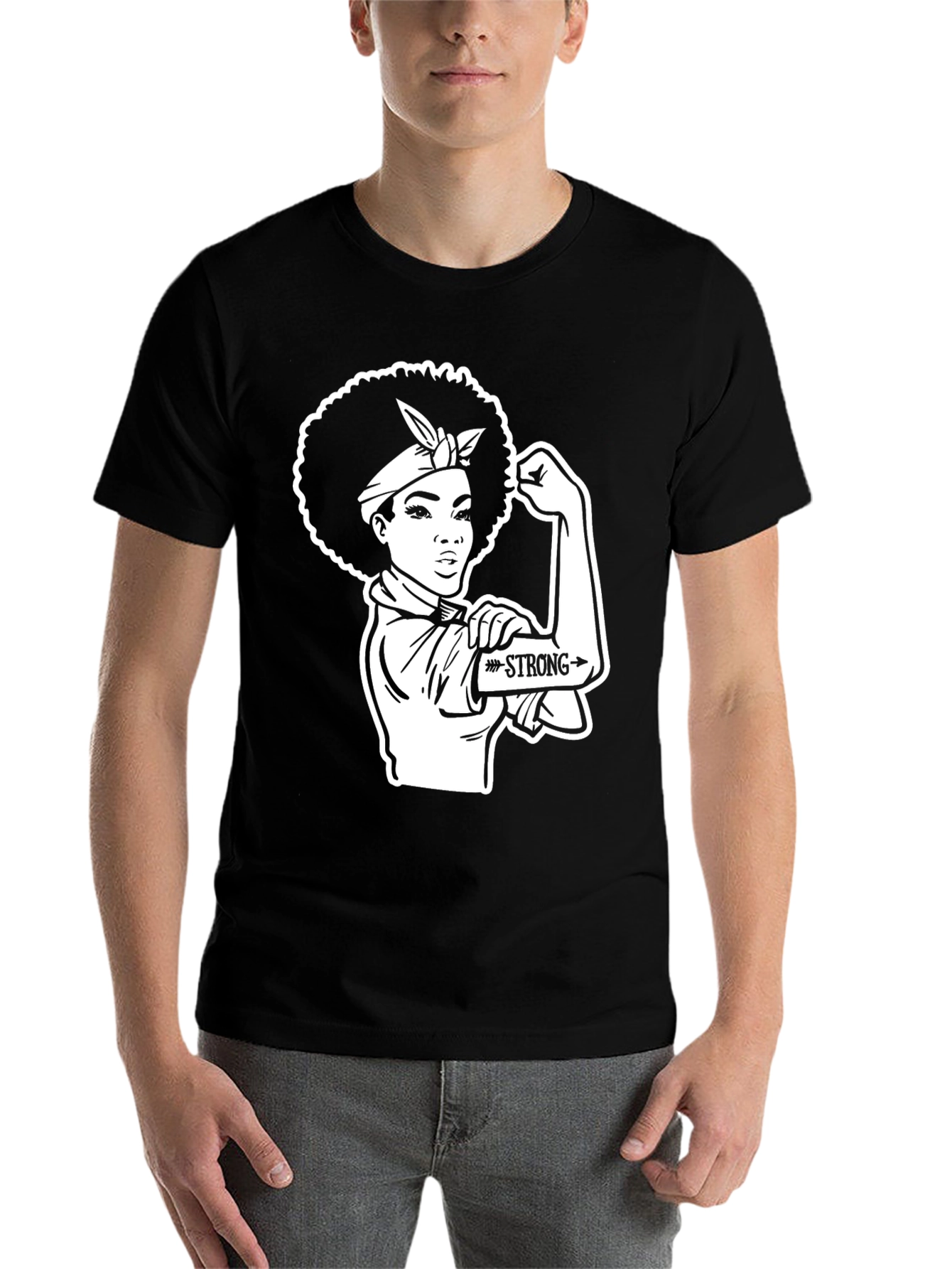 Black Empowered Woman T-Shirt - Rosie the Riveter Style view 7