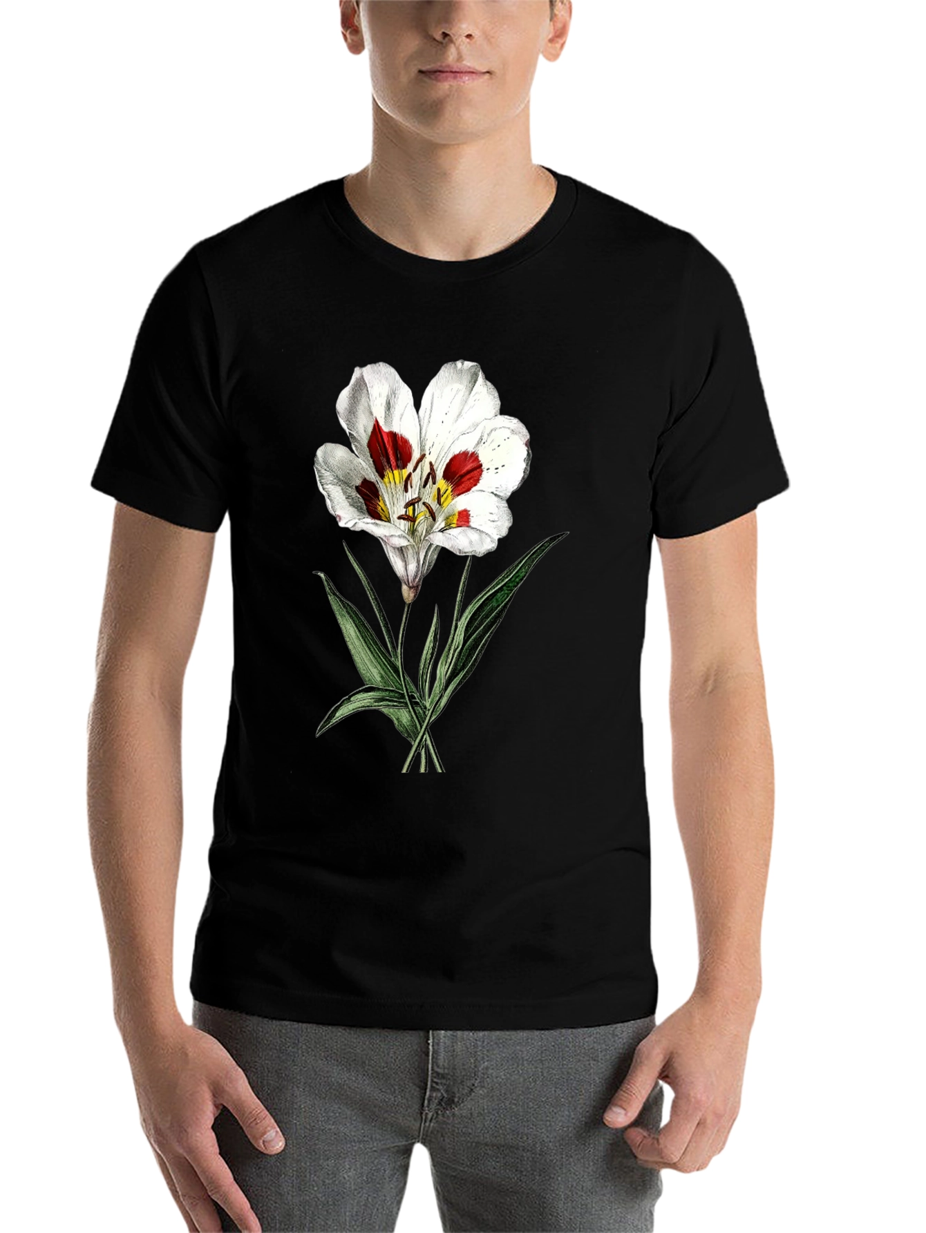 Black Botanical Lily Graphic Tee - Black view 7