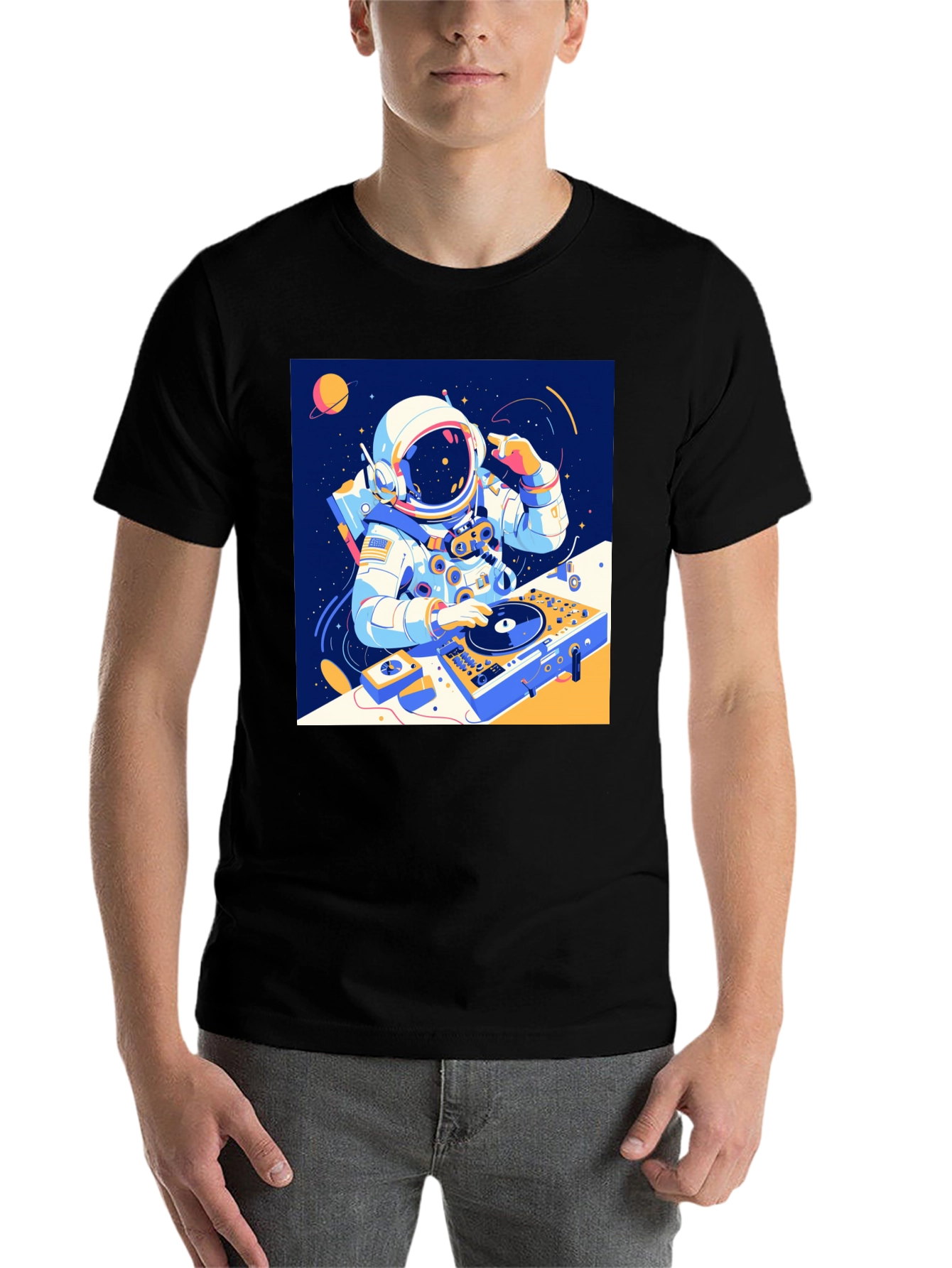 Black Astronaut DJ Graphic T-Shirt - Space Music view 7