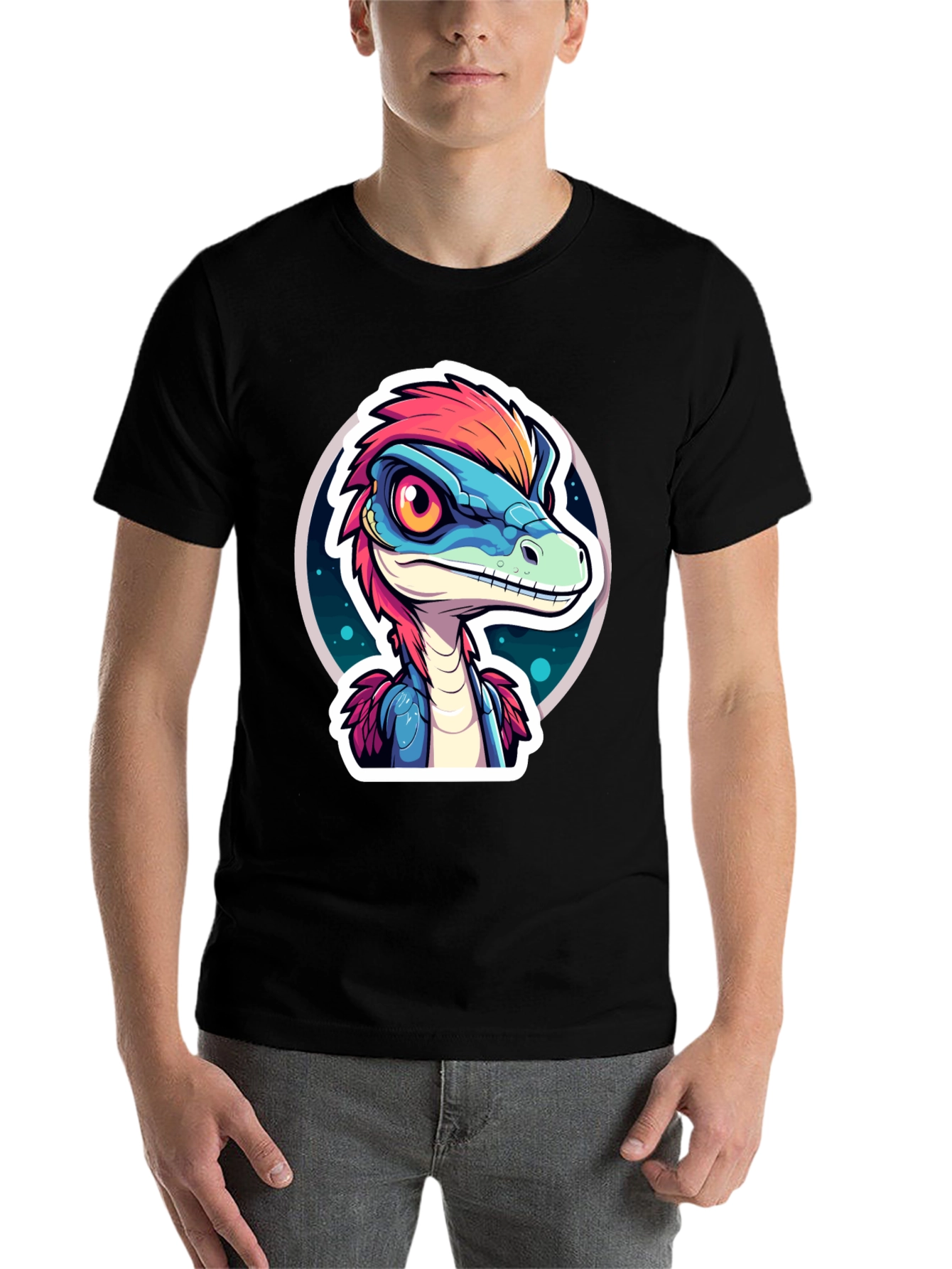 Black Dino T-Shirt: Cartoon Raptor Design view 7