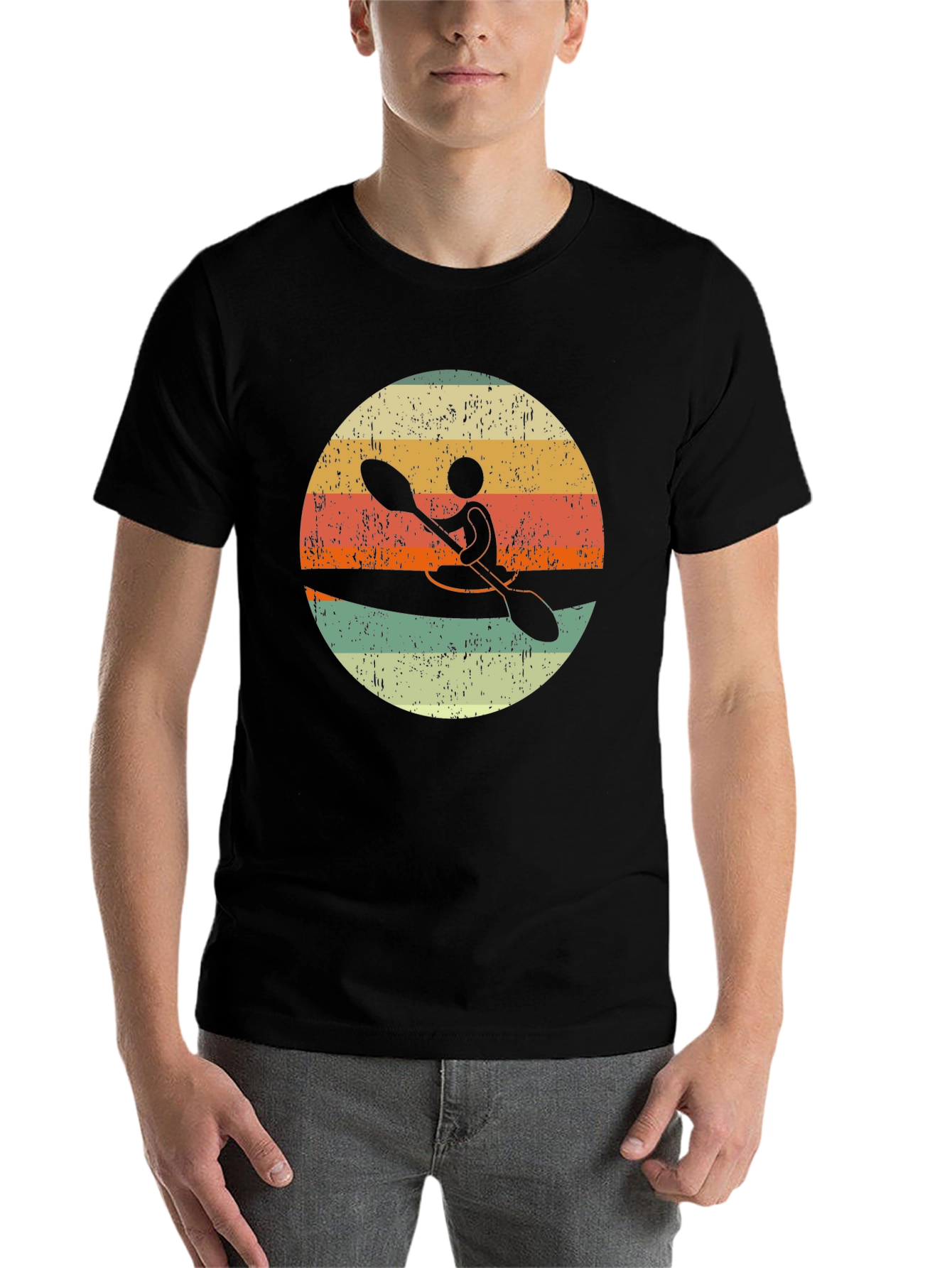 Black Vintage Kayak Sunset T-Shirt view 7