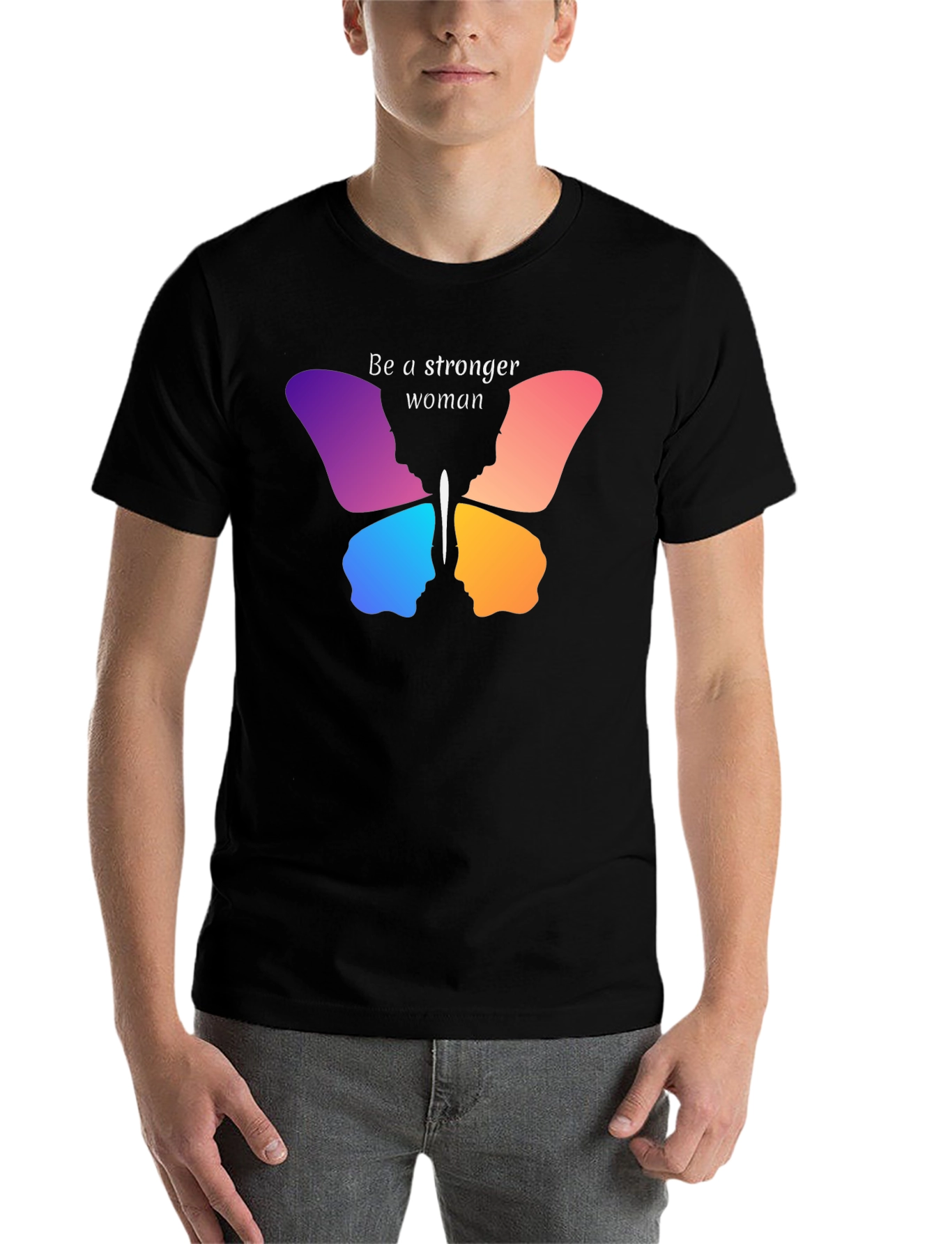 Black Stronger Woman Butterfly Graphic Tee view 7