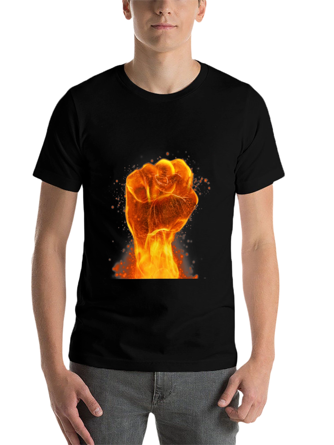 Black Fiery Fist Graphic Print Black T-Shirt view 7
