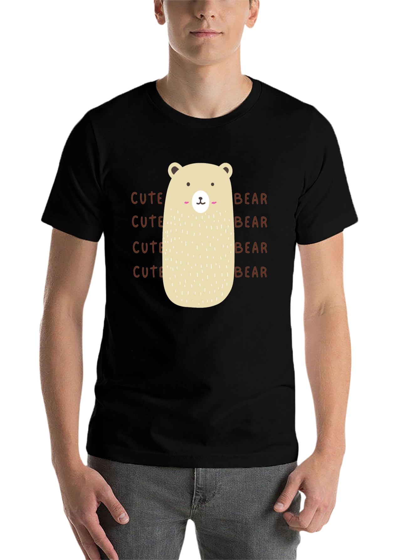Black Cute Bear Graphic T-Shirt - Black Cotton Tee view 7
