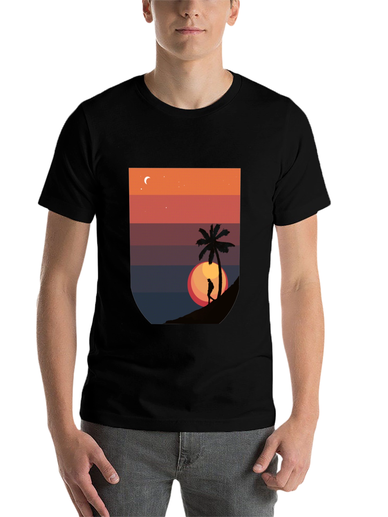 Black Sunset Palm Graphic T-Shirt - Men's Black Tee view 7