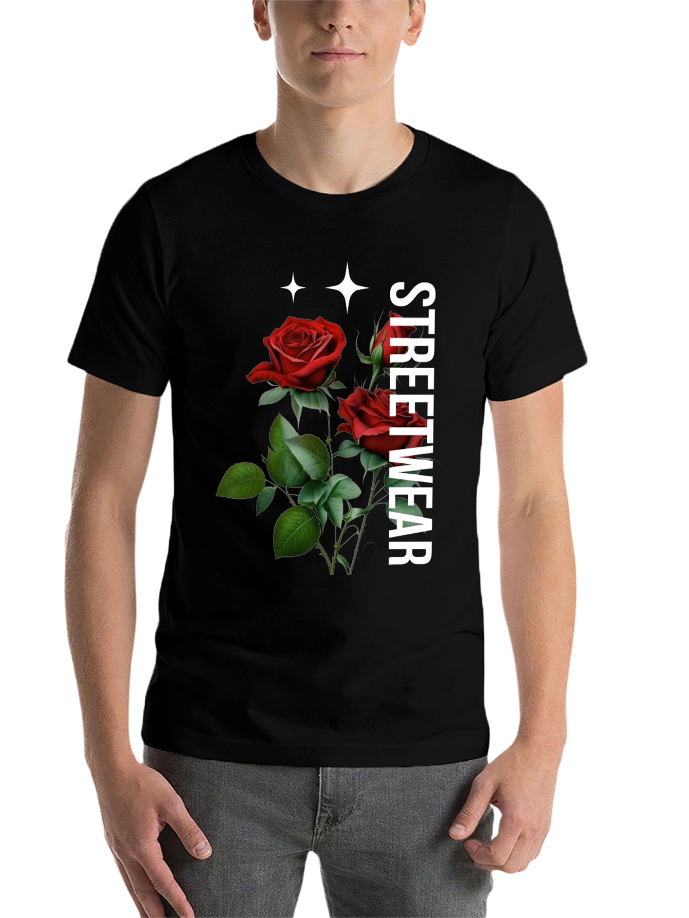 Black Streetwear Rose Graphic Tee - Classic Black view 7
