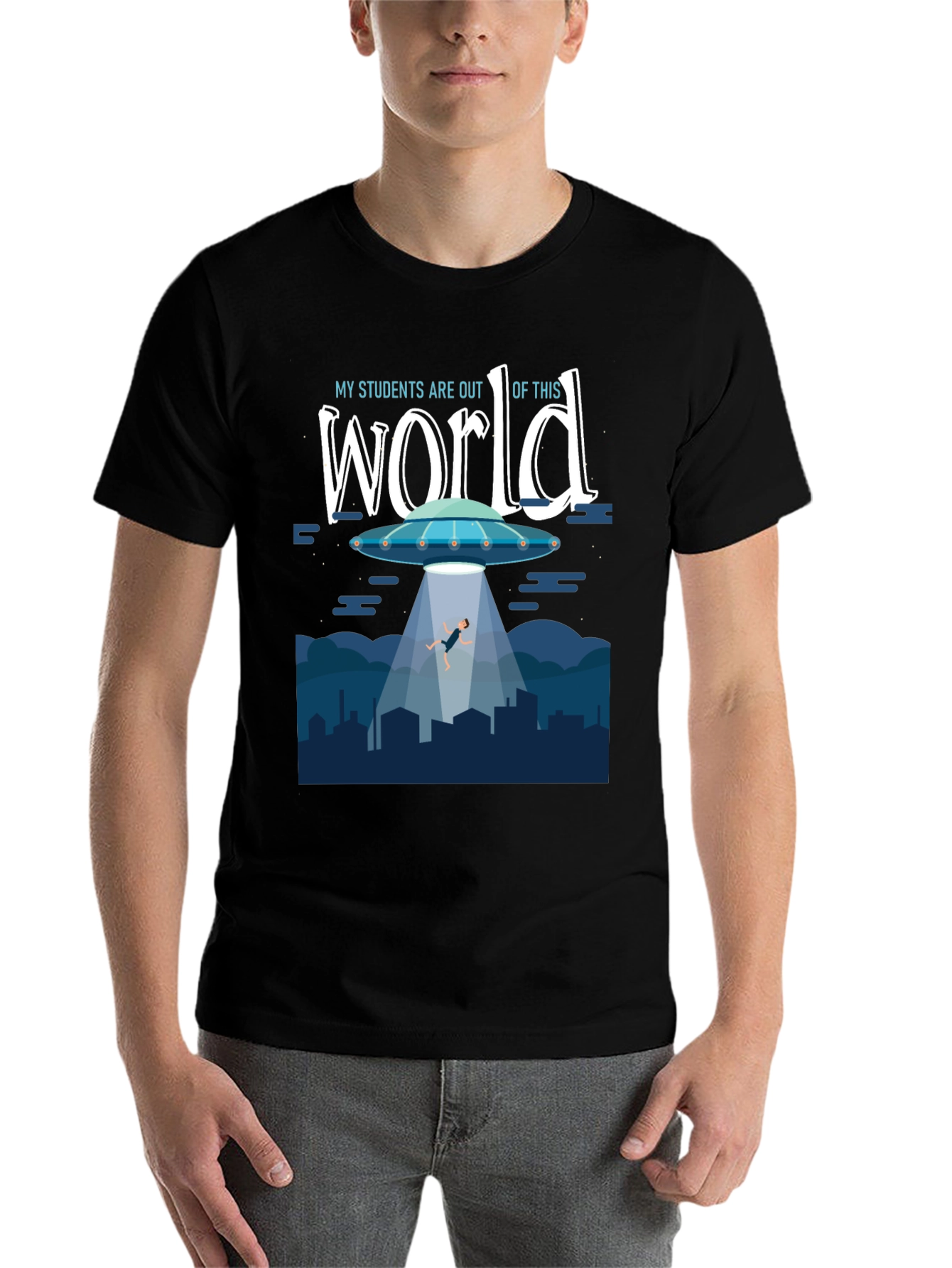 Black Out Of This World Teacher T-Shirt view 7