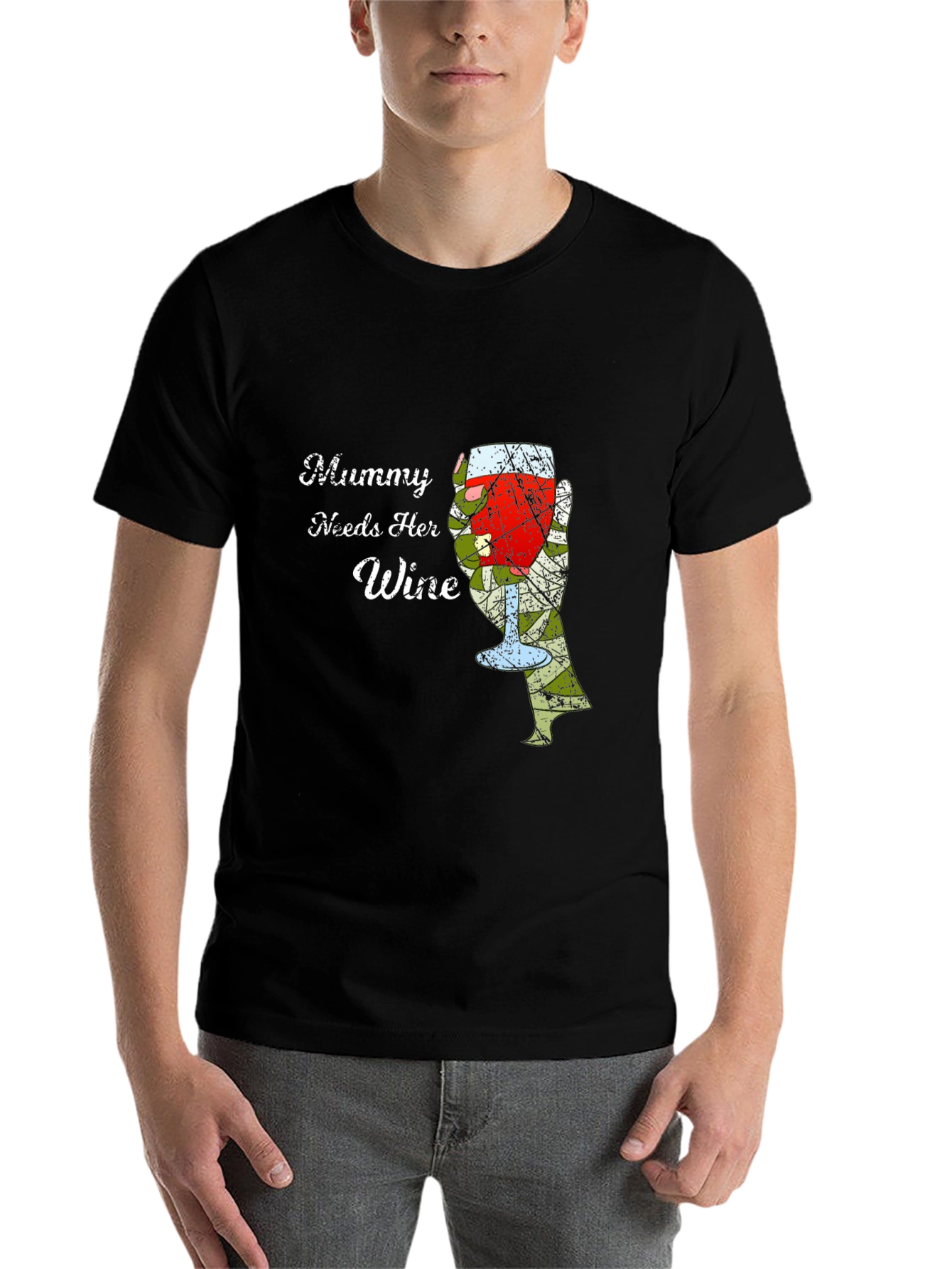 Black Mummy Needs Wine Graphic Tee - Novelty T-Shirt view 7