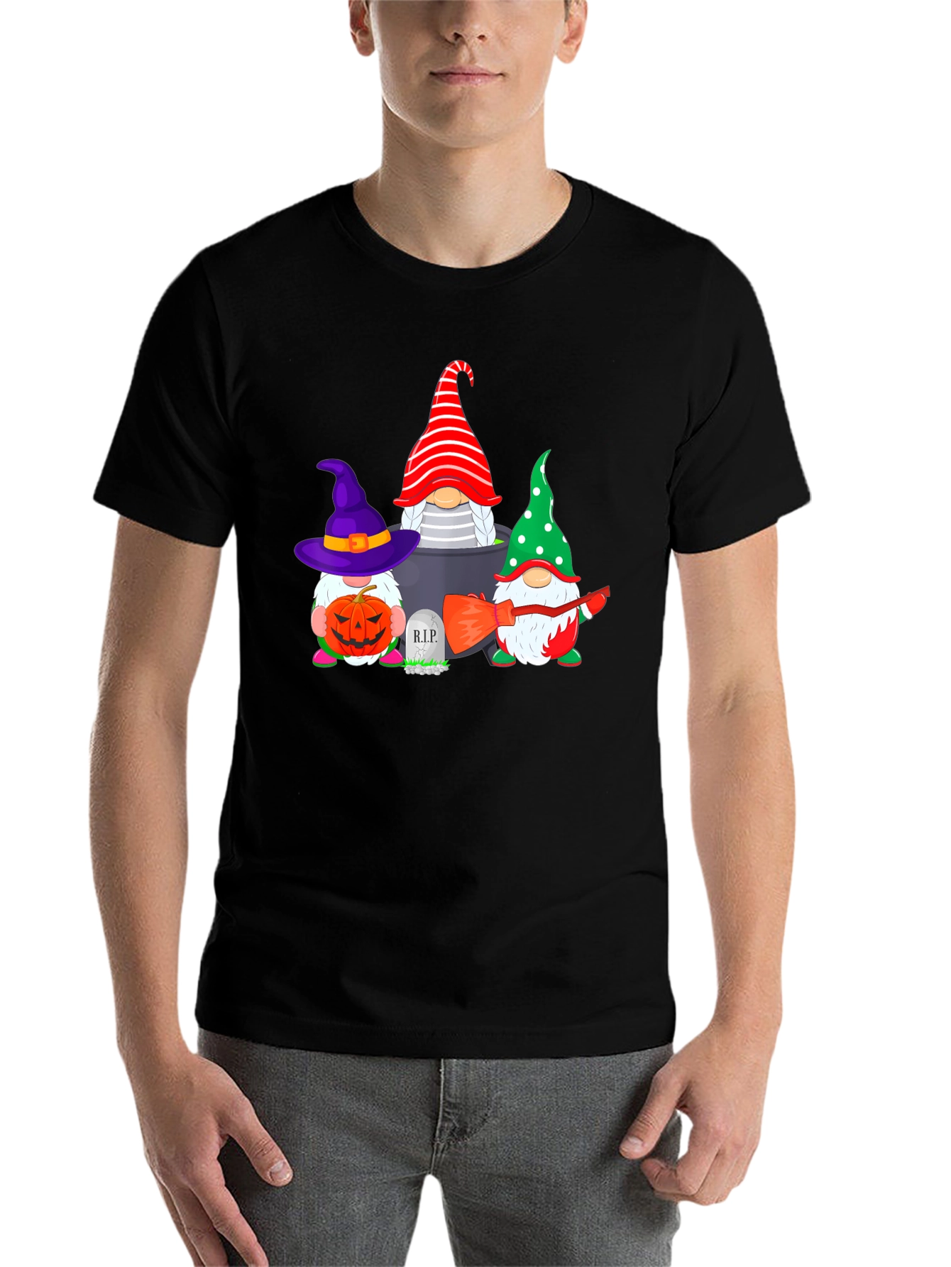Black Halloween Gnomes Black T-Shirt view 7