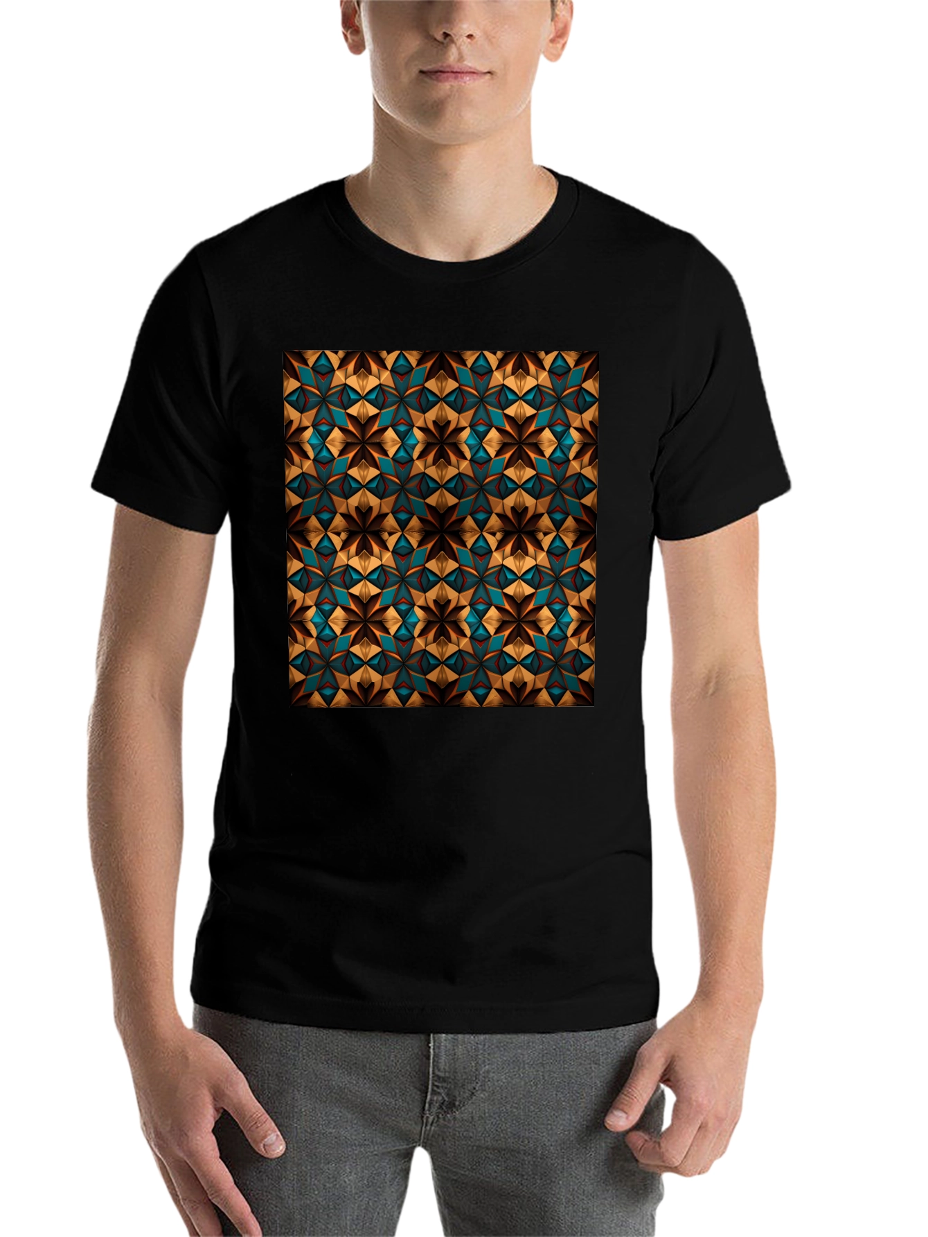 Black Geometric Pattern T-Shirt - Stylish Black Tee view 7