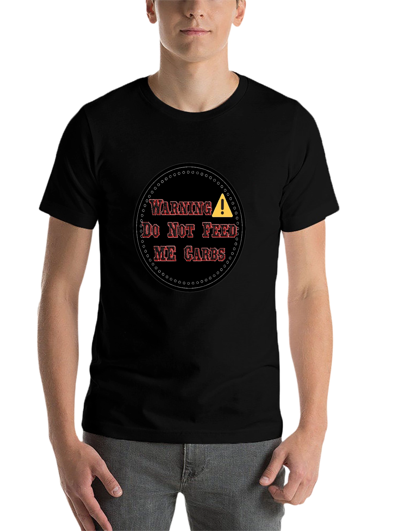 Black Warning: No Carbs Men's T-Shirt view 7
