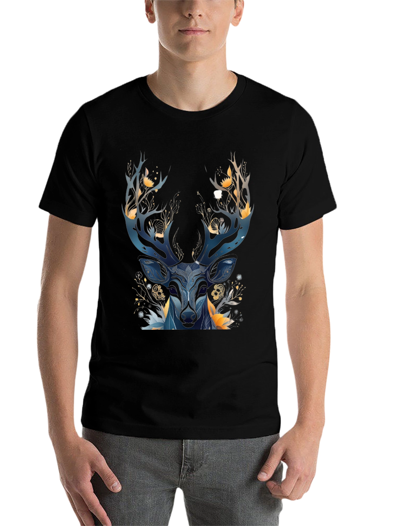 Black Mystic Deer Graphic Tee - Men's Black T-Shirt view 7