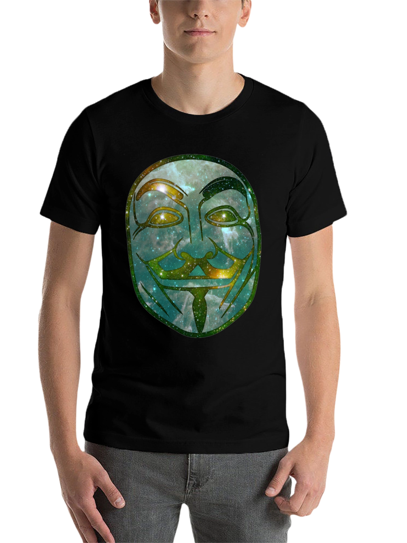 Black V for Vendetta Galaxy Mask Graphic Tee - Men's Black T-Shirt view 7
