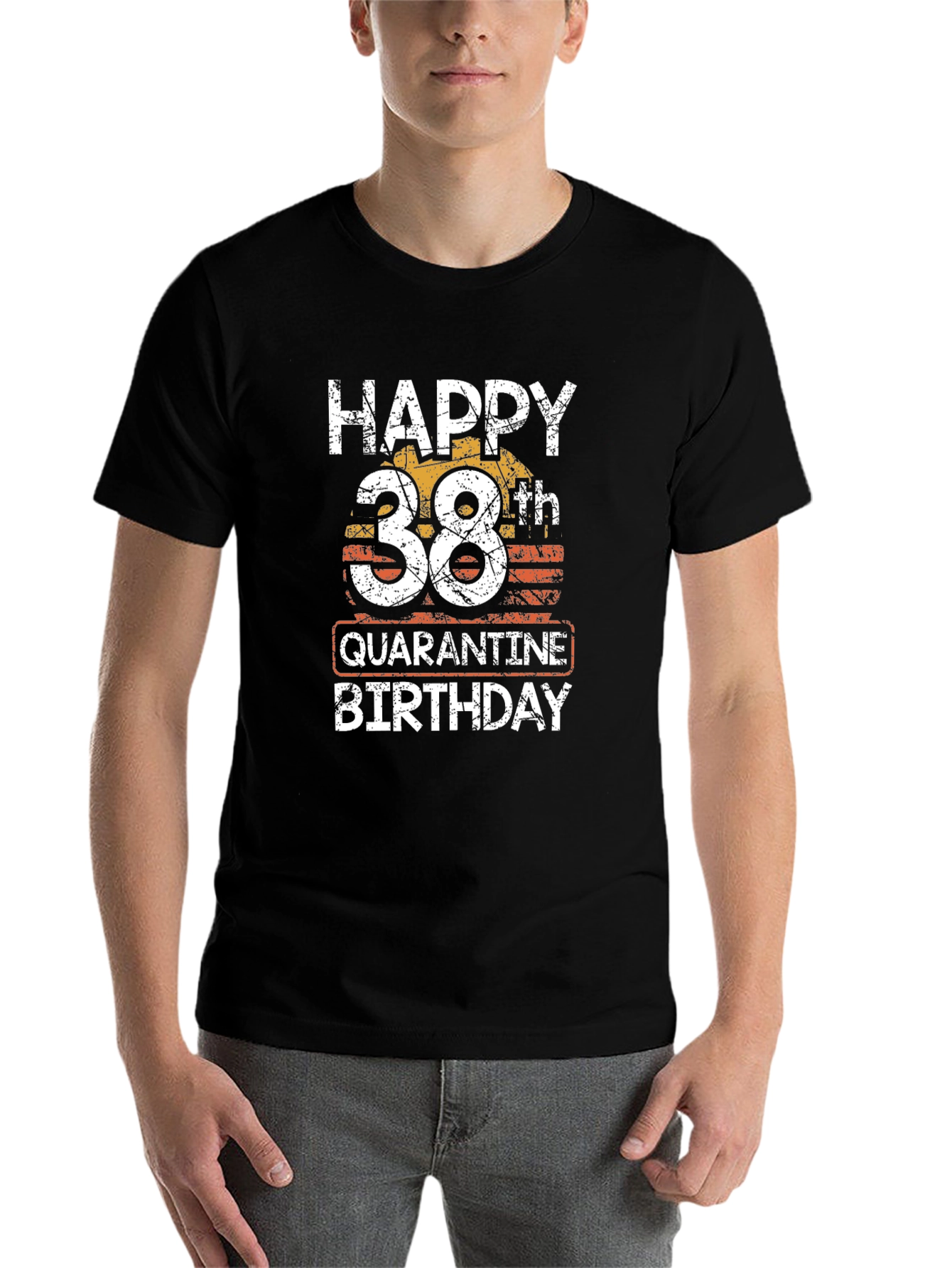 Black Happy 38th Quarantine Birthday Black T-Shirt view 7